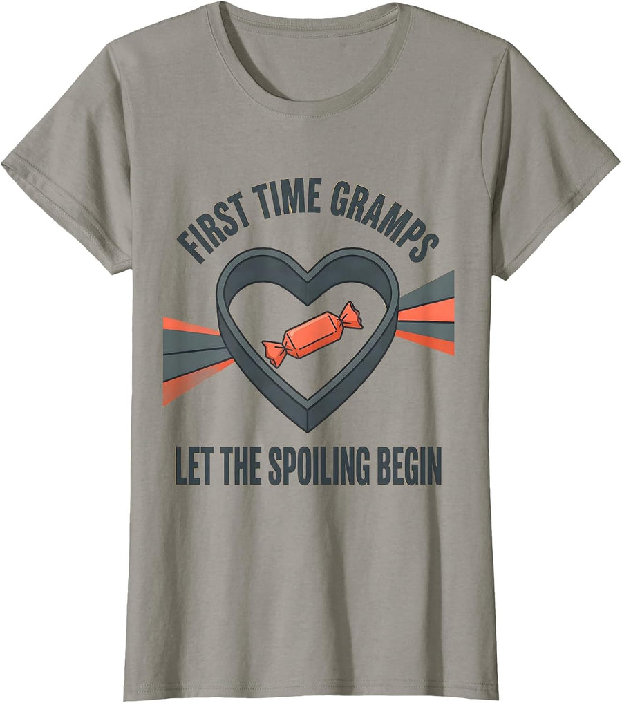 First Time Gramps Let The Spoiling Begin Grandpa T-Shirt, Women, Slate Grey, X-Large - As Pictured