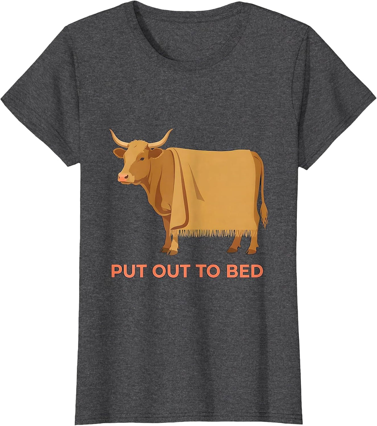 Women's Put Out To Bed Highland Cow Sleepshirt Pajama Humor T-Shirt - Dark Heather Grey