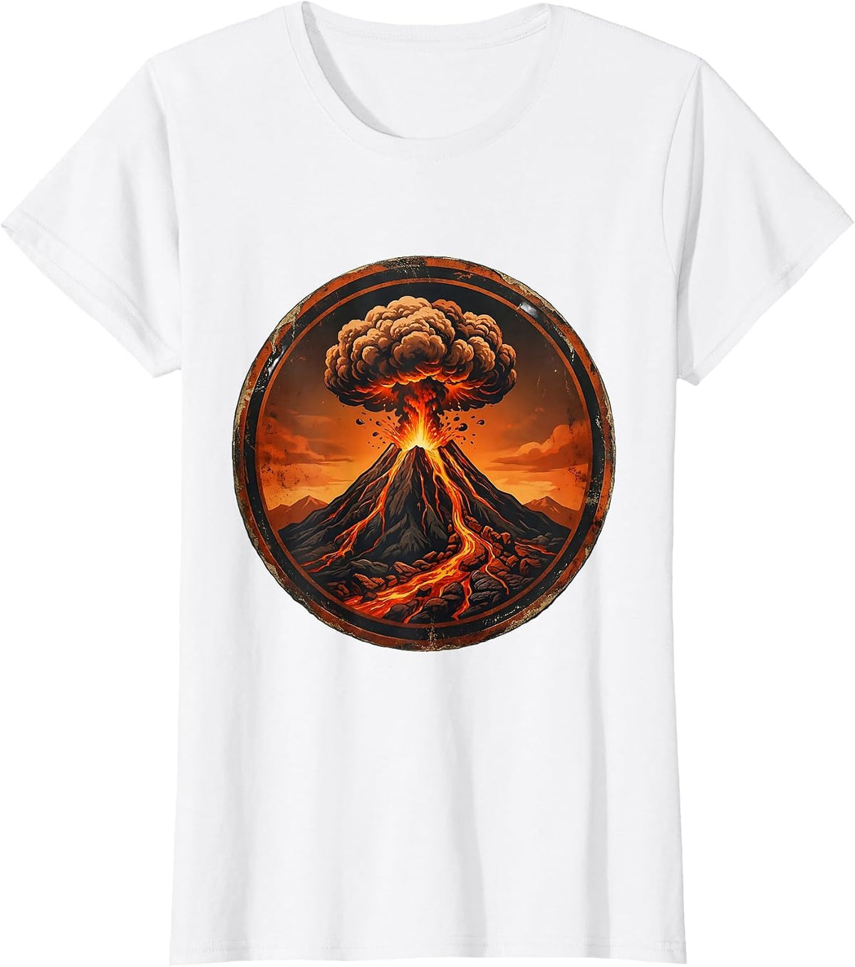 Volcanic Eruption Silhouette Black and Orange T-Shirt - White