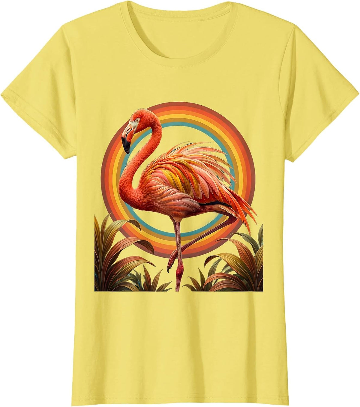Confident Flamingo Bold Pose Graphic Design T-Shirt - Lemon Yellow
