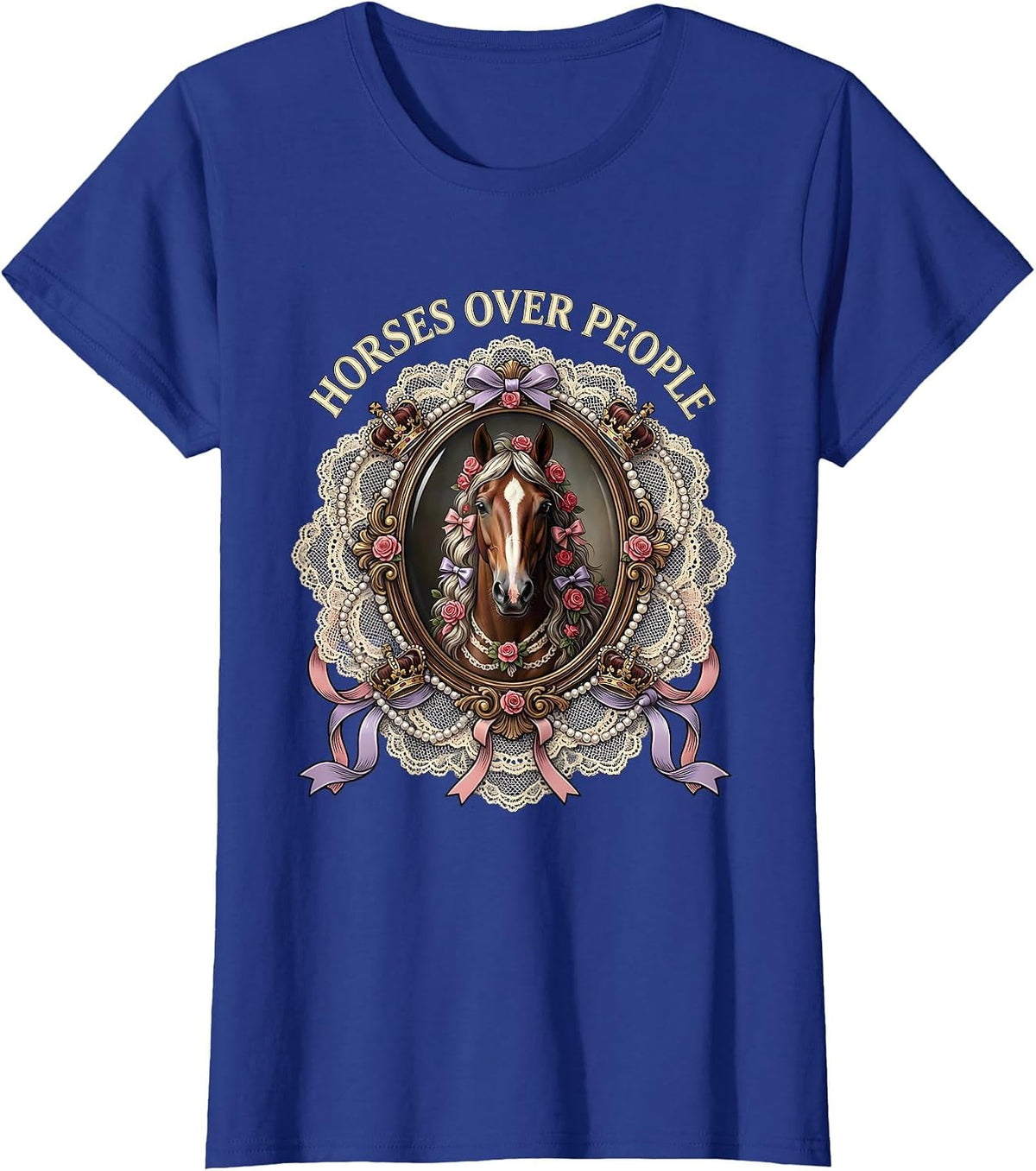 Women's Horses Over People Equestrian Lover Design T-Shirt - Royal Blue