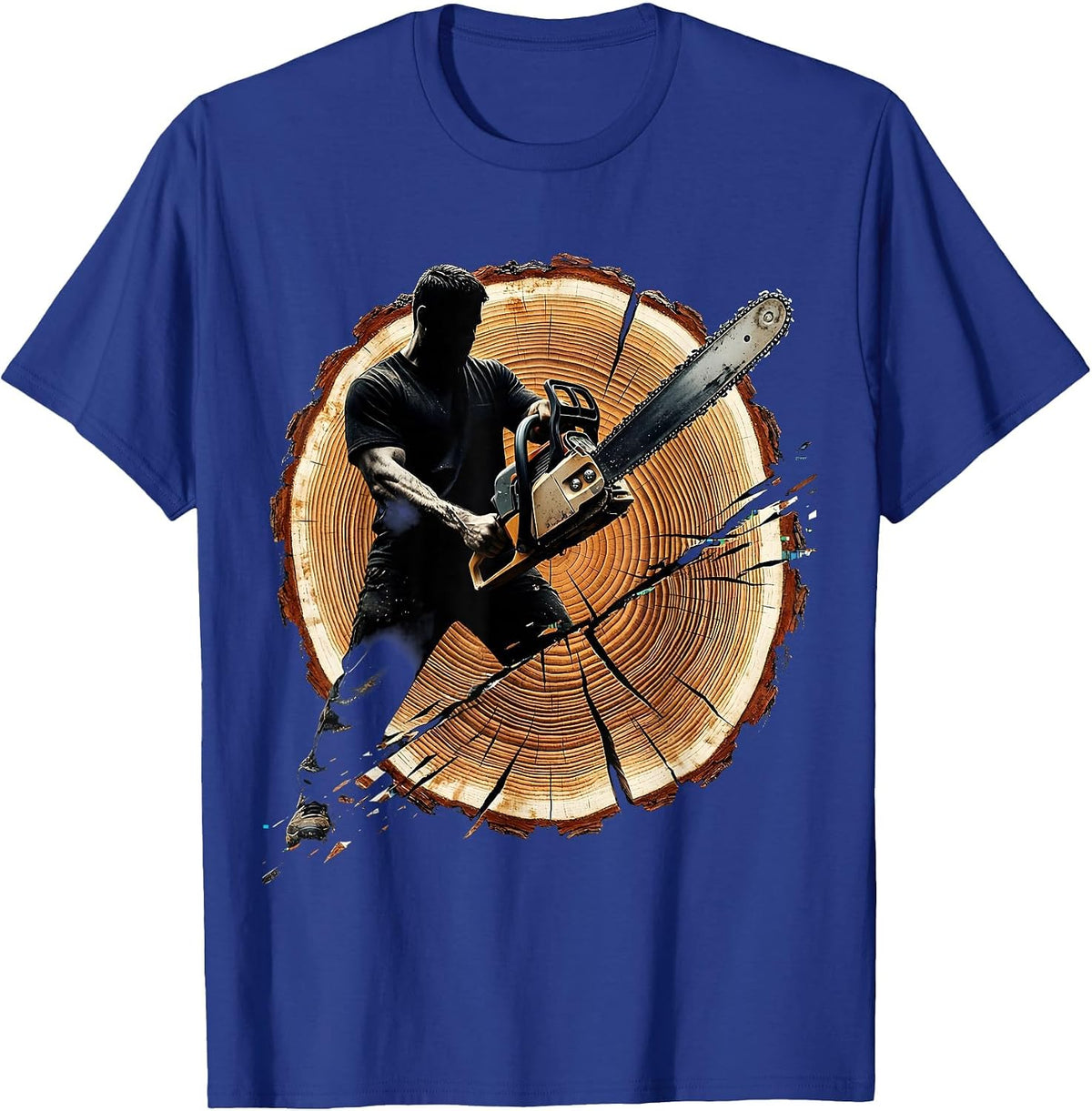 Labor Day Logger Chainsaw Redwood Illustration T-Shirt - Royal Blue