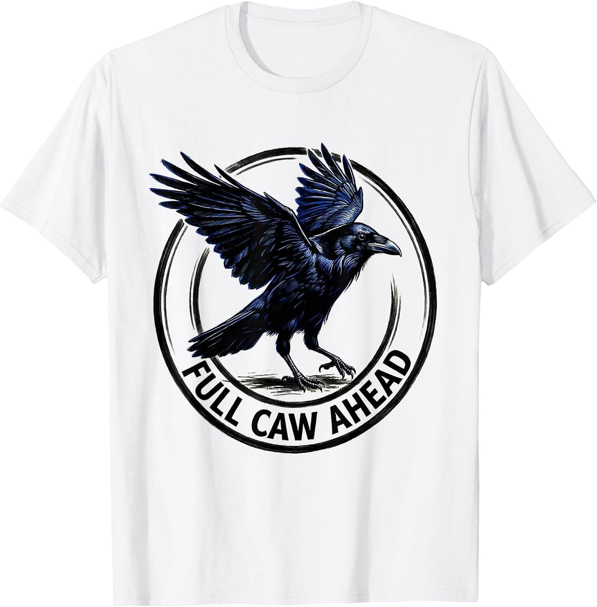 Men's Full Caw Ahead Funny Crow Bird Design T-Shirt - White