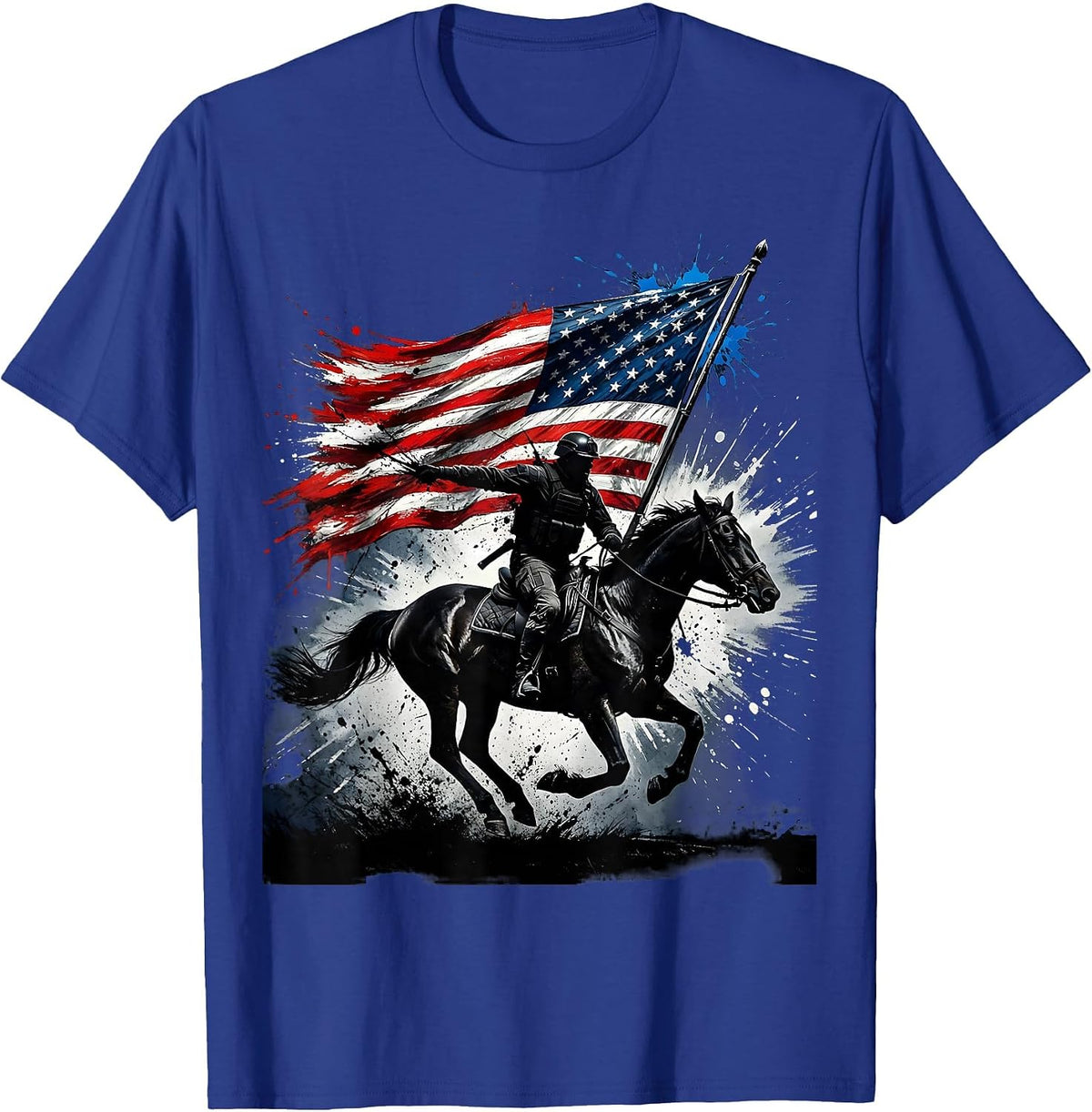 Men's American Flag Horseback Rider at Full Gallop T-Shirt - Royal Blue