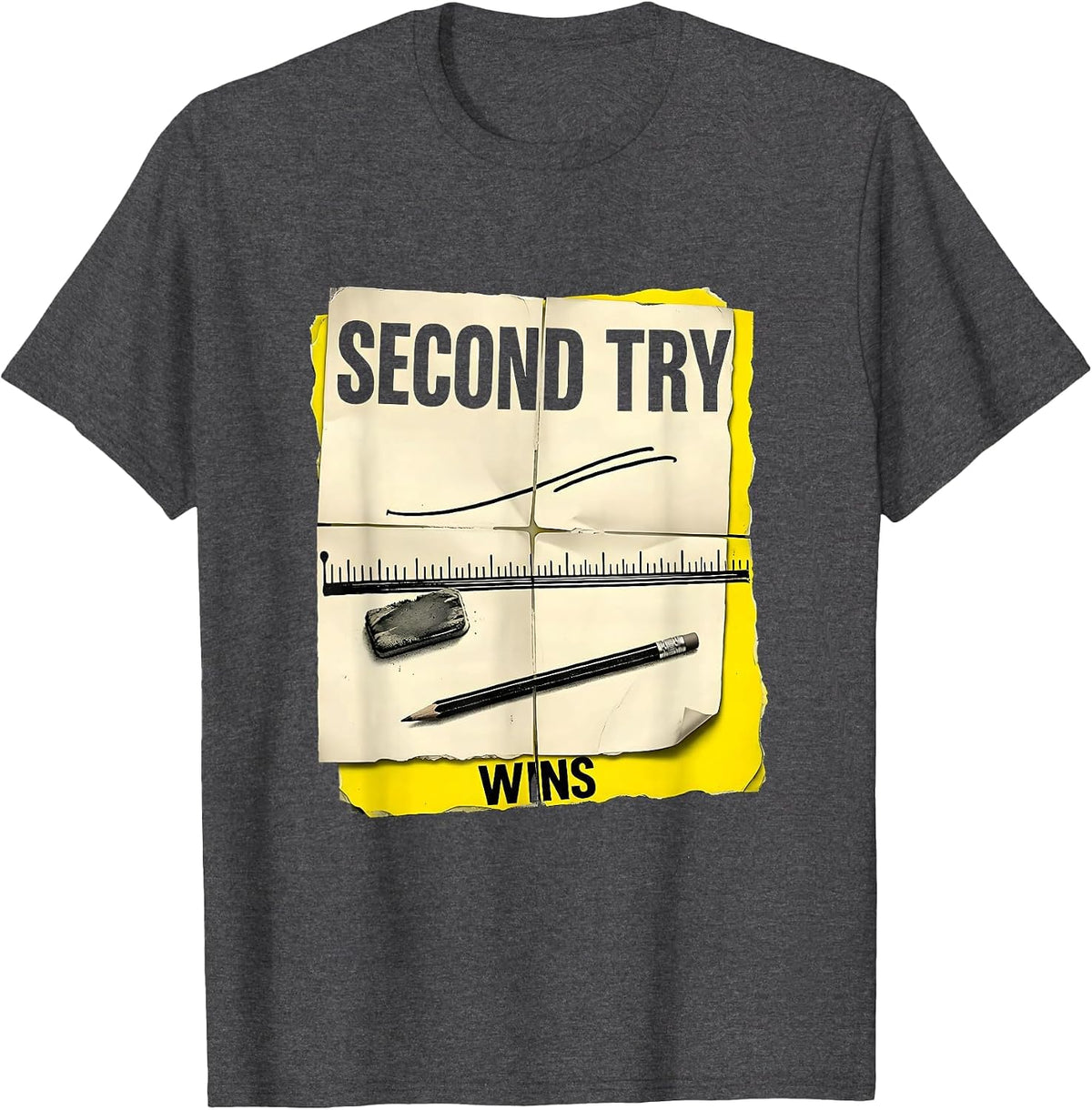 Men's Second Try Wins Growth Mindset Teacher Classroom Motivation T-Shirt - Dark Heather Grey