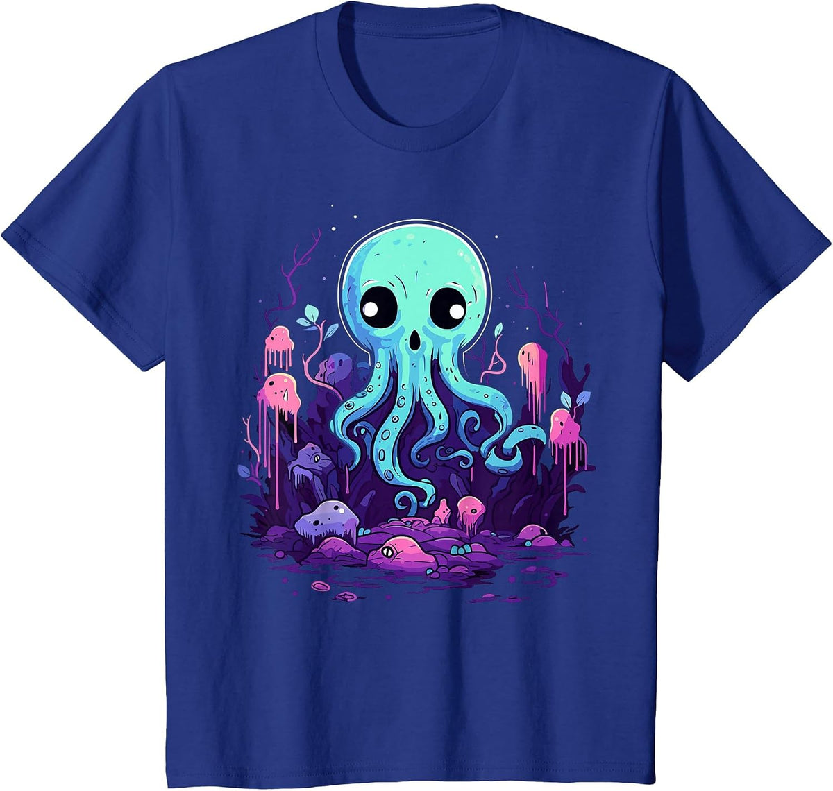 Pastel Goth Octopus Kawaii Cute Creepy Halloween Anime T-Shirt - Royal Blue