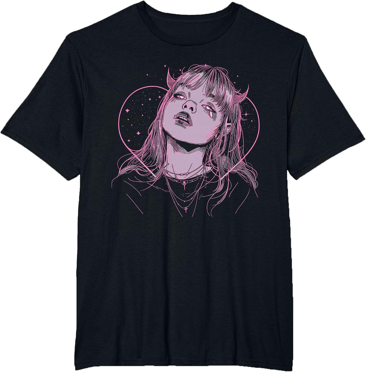 Demon Anime Girl Heart Pastel Goth Alt Pink Grunge Aesthetic T-Shirt - Black
