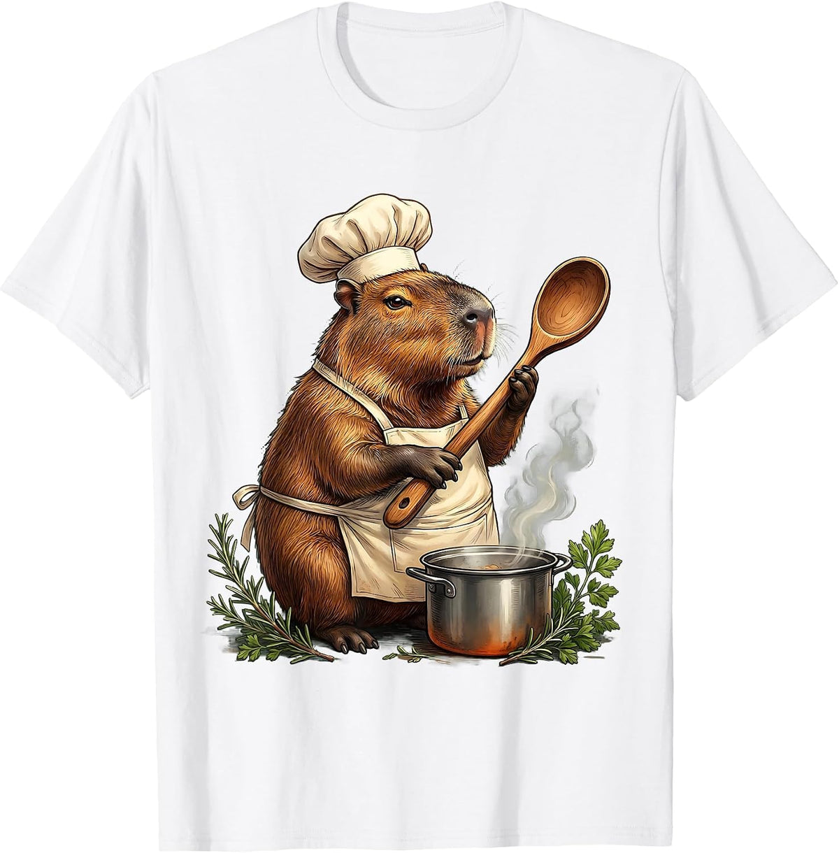 Men's Capybara Chef With Oversized Wooden Spoon T-Shirt - White