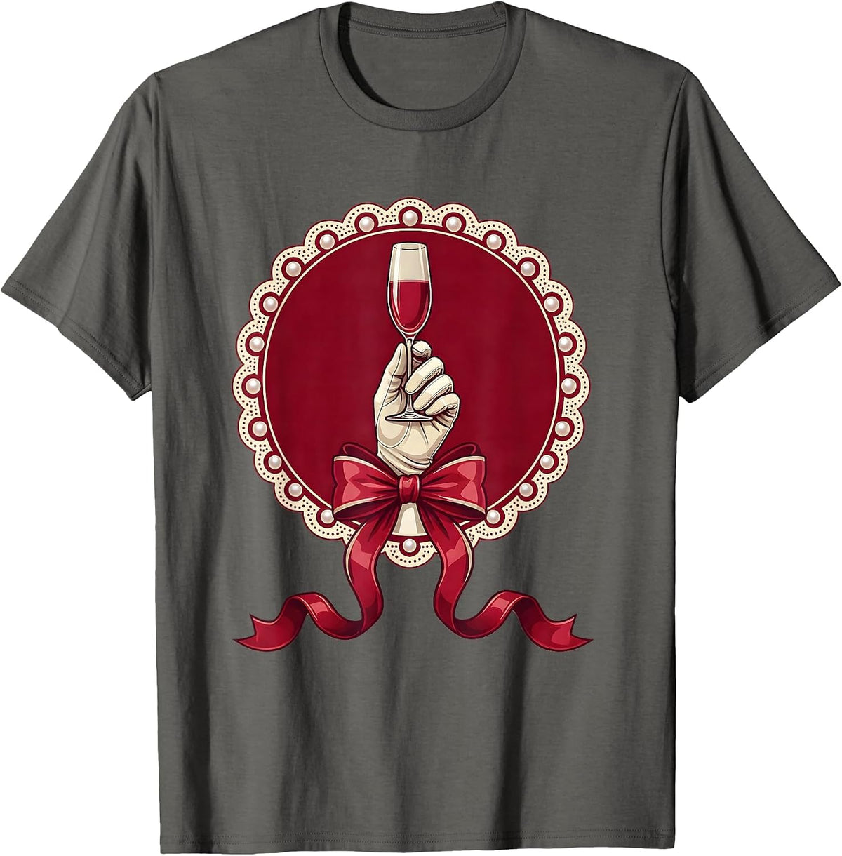 Elegant Gloved Hand Champagne Flute Illustration T-Shirt - Asphalt Grey