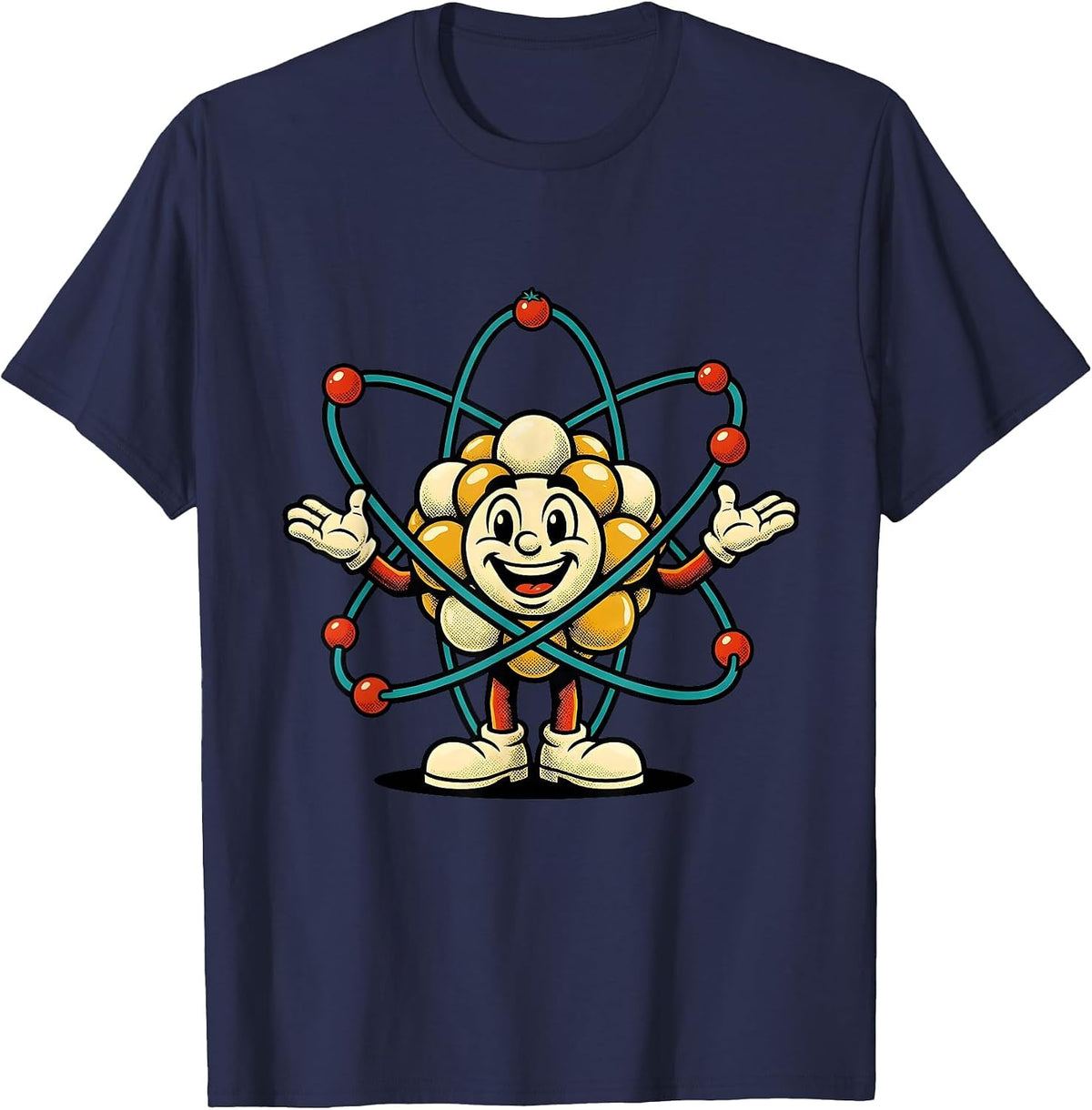 Men's Science Teacher Atomic Model Glowing Electrons Design T-Shirt - Navy Blue
