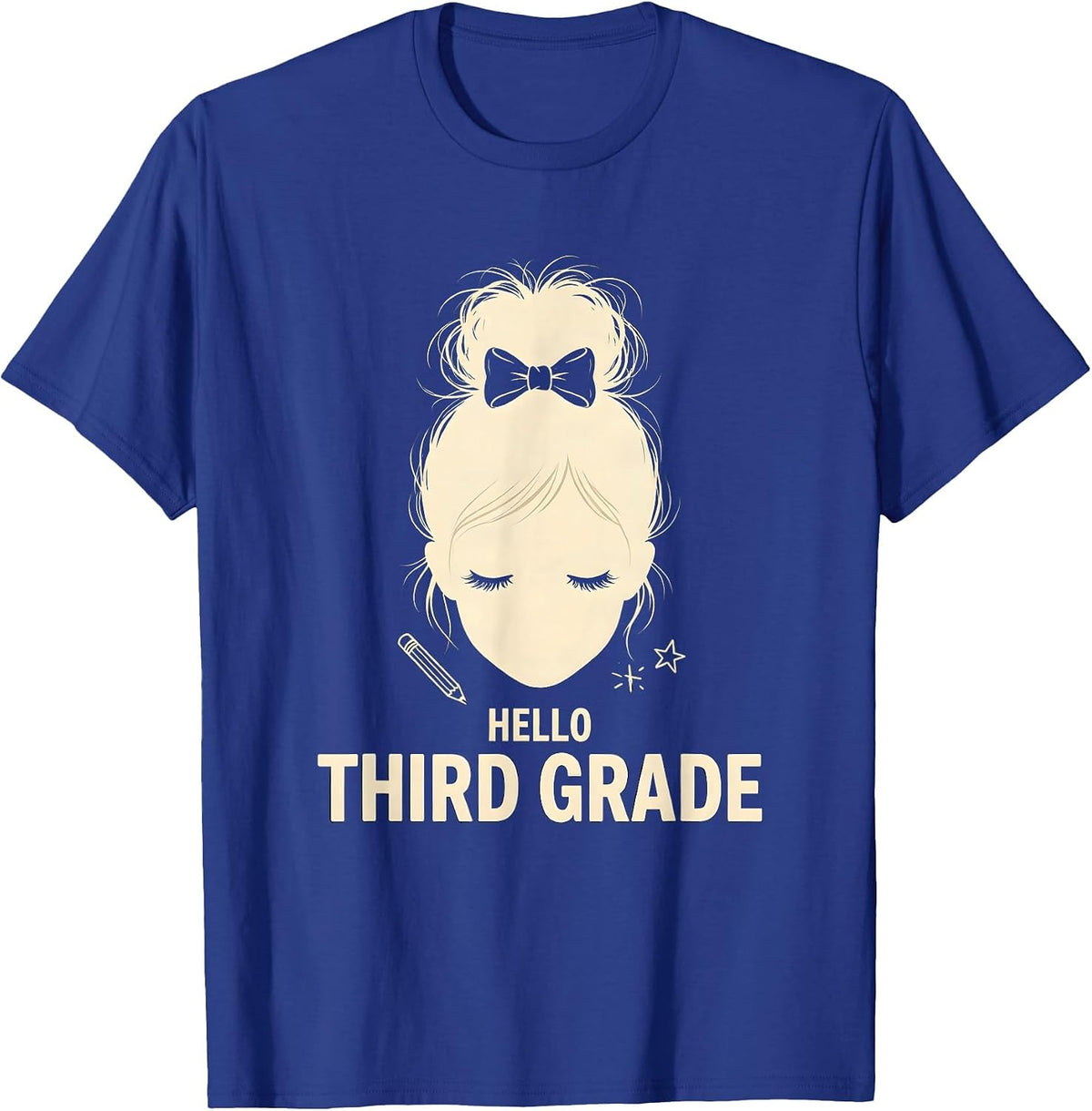 Men's Hello Third Grade Messy Bun Back To School Girls Teacher T-Shirt - Royal Blue
