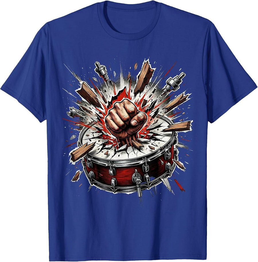 Fist Through Bass Drum Graphic Tee T-Shirt - Royal Blue