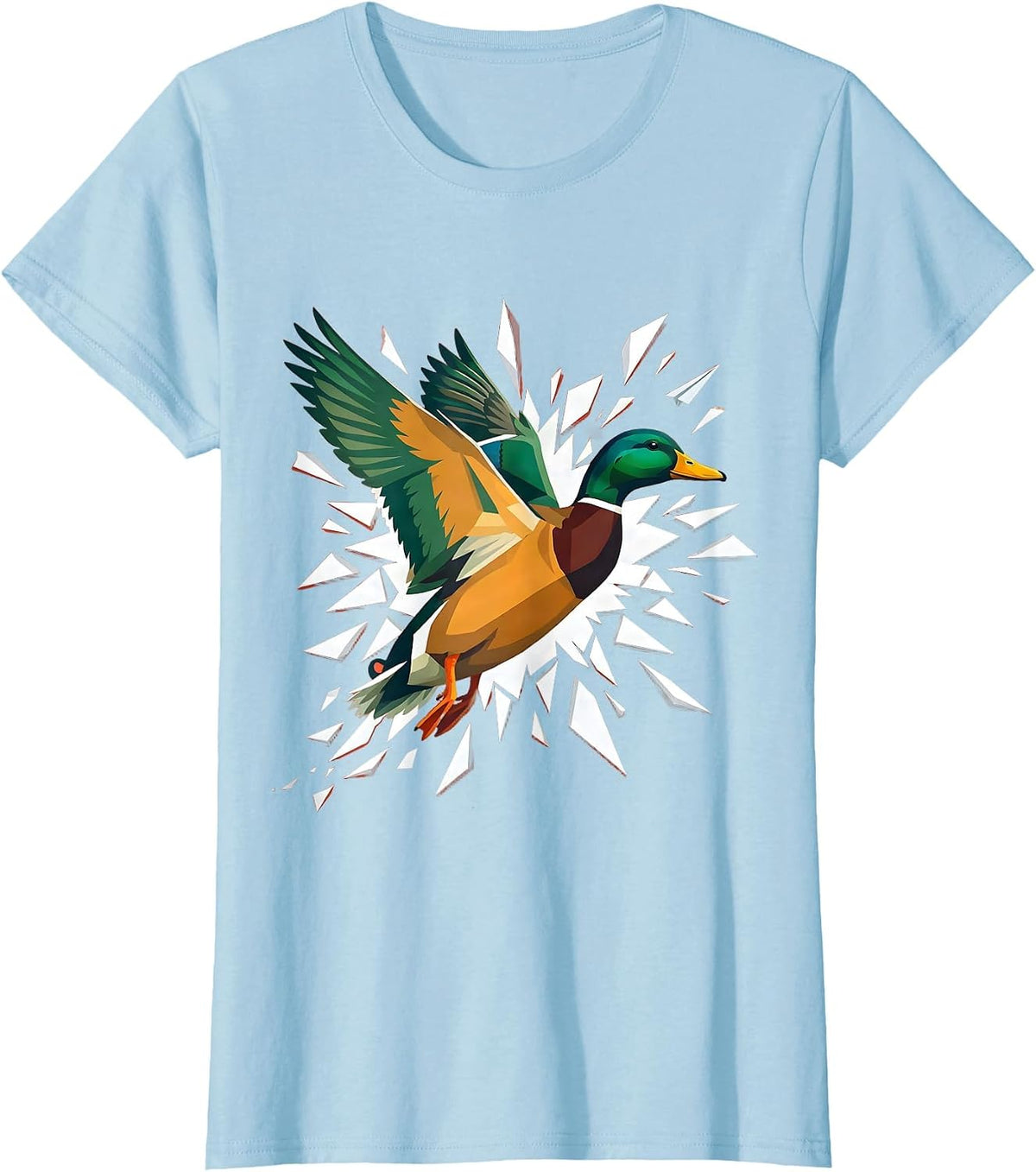 Women's Duck Bursting Through Paper in Flight T-Shirt - Baby Blue