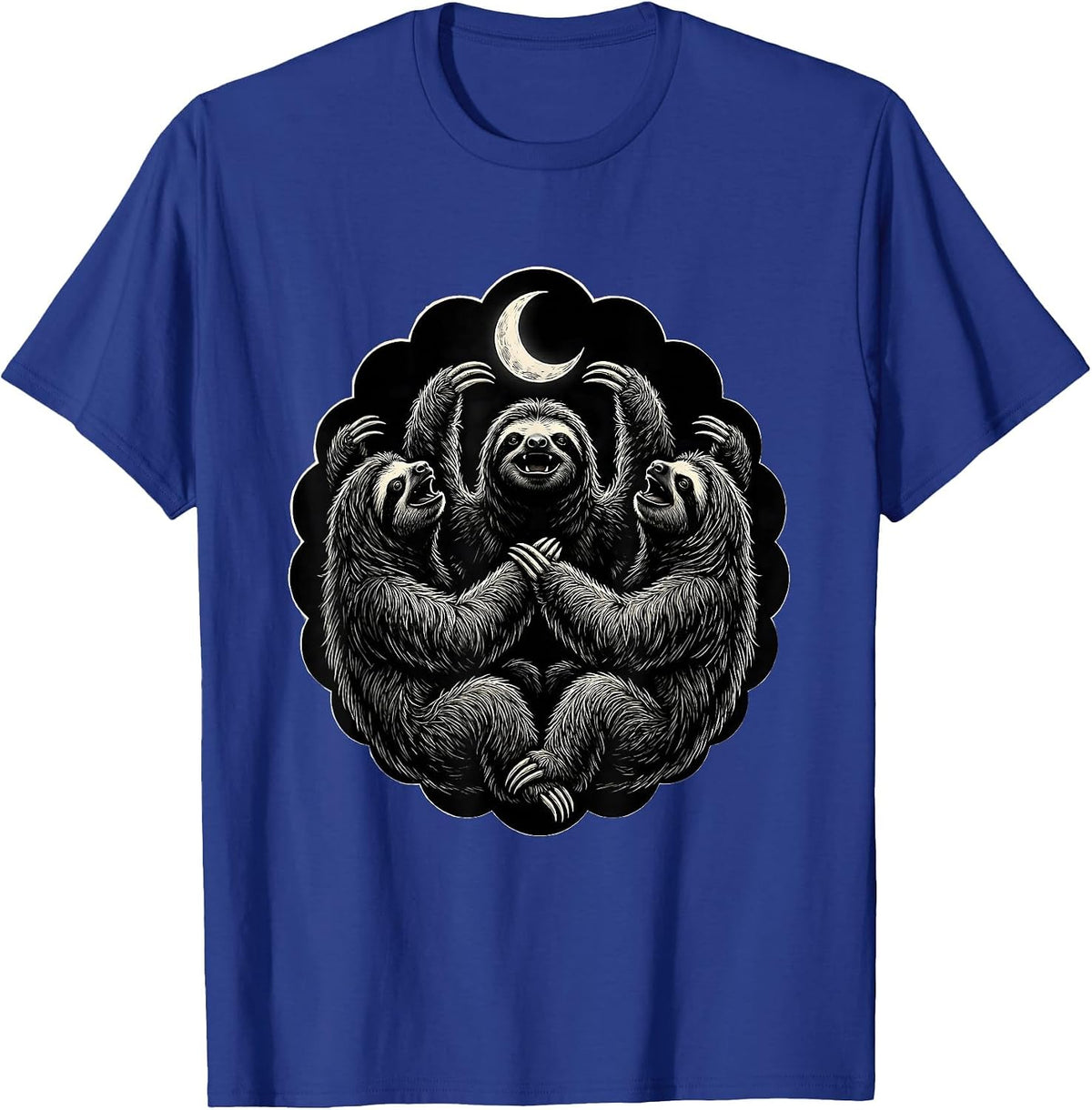 Three Sloth Moon Howling Meme Absurd Humor T-Shirt - Royal Blue