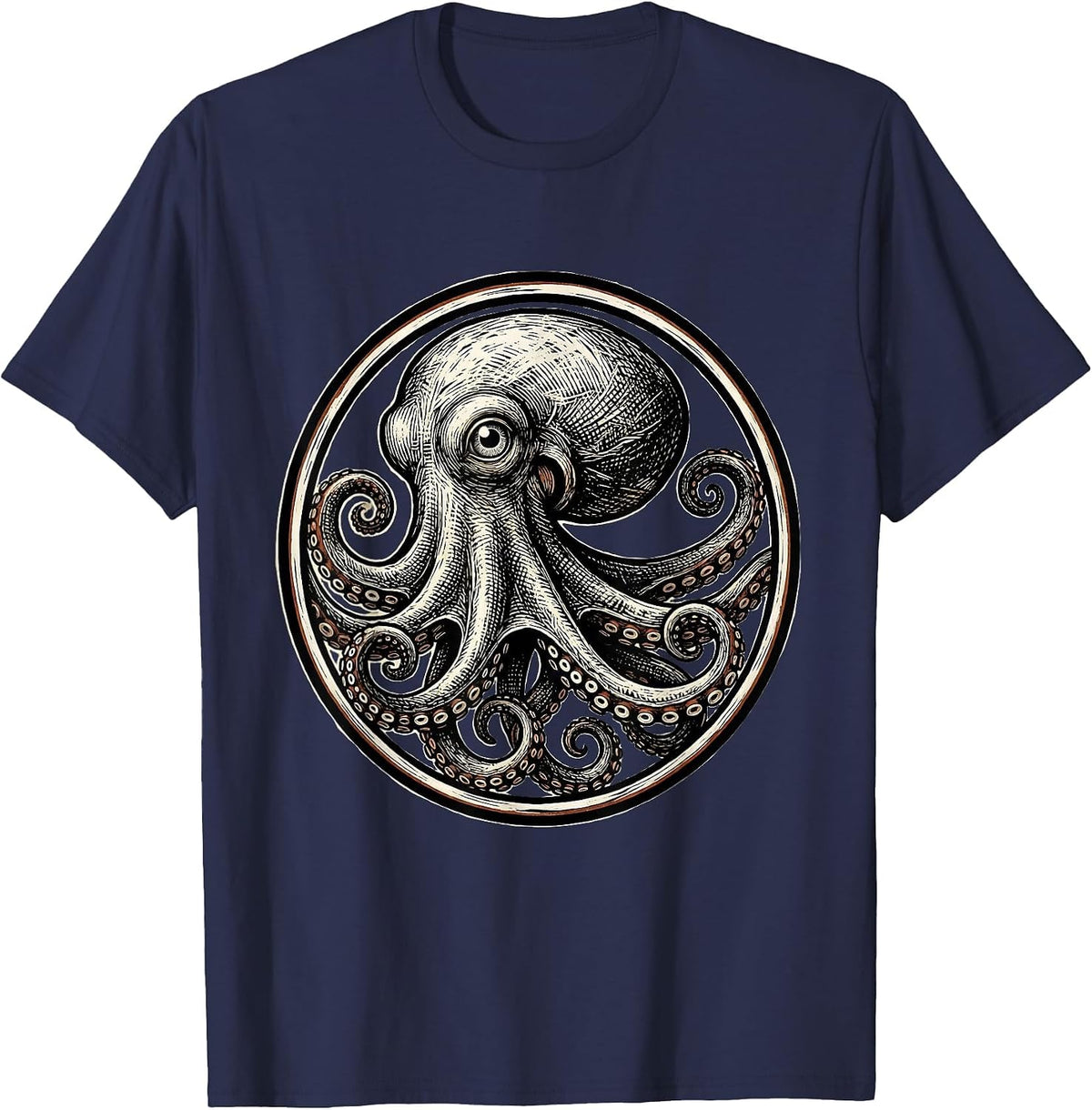 Sealed Octopus Badge Vintage Sea Creature Enthusiast T-Shirt - Navy Blue