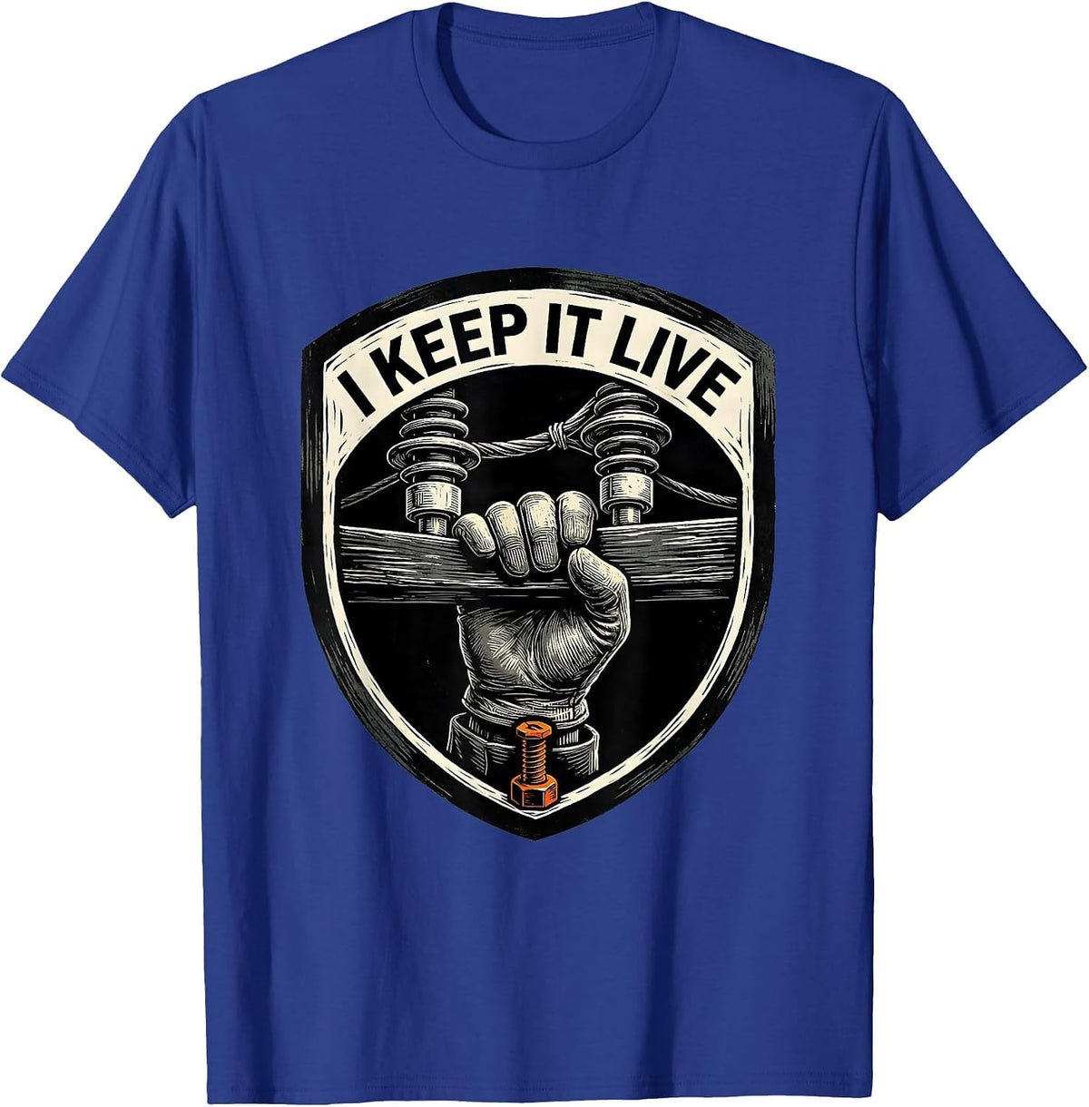 Men's I Keep It Live Funny Lineman Electrician Skeleton Trade T-Shirt - Royal Blue
