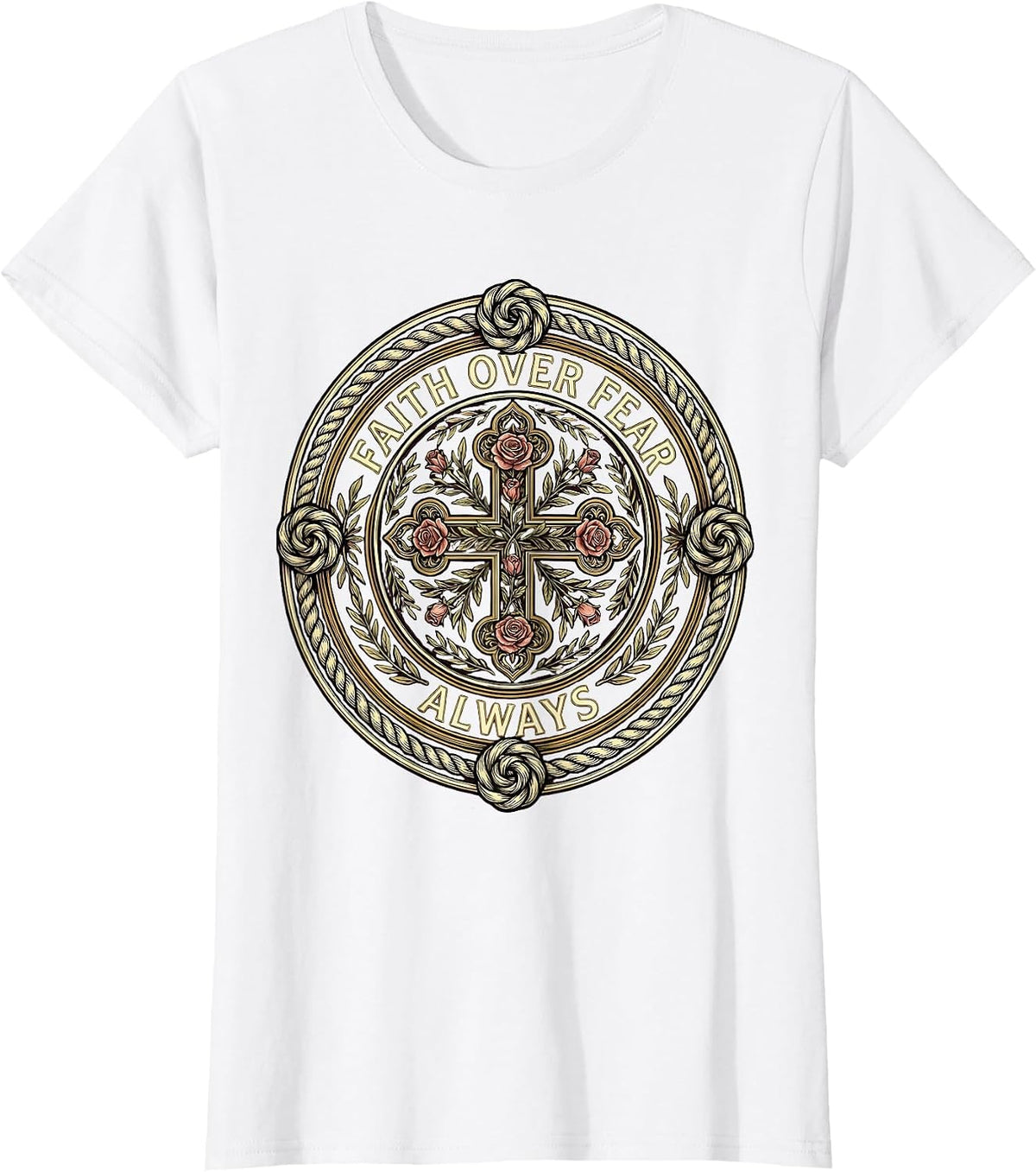 Women's Faith Over Fear Always Love in Faith Design T-Shirt - White