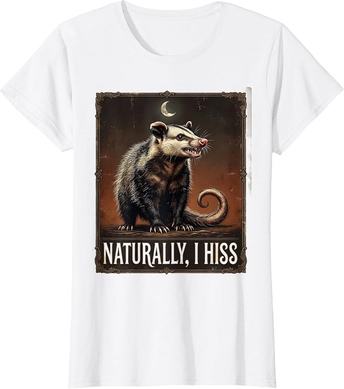 Naturally, I Hiss Vintage Opossum Meme Animal Lover Humor T-Shirt - White