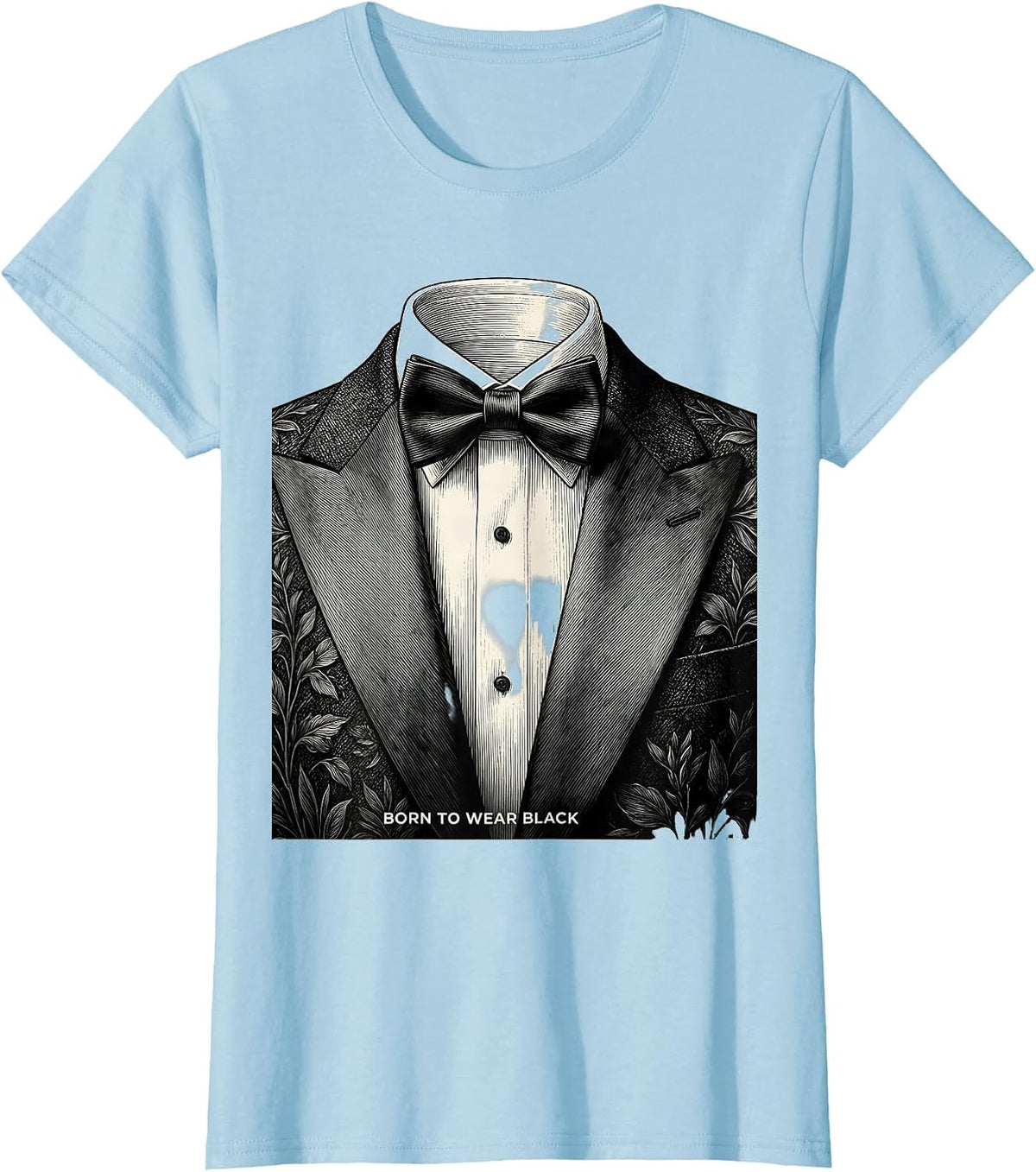 Women's Born to Wear Black Tuxedo Graphic Design T-Shirt - Baby Blue