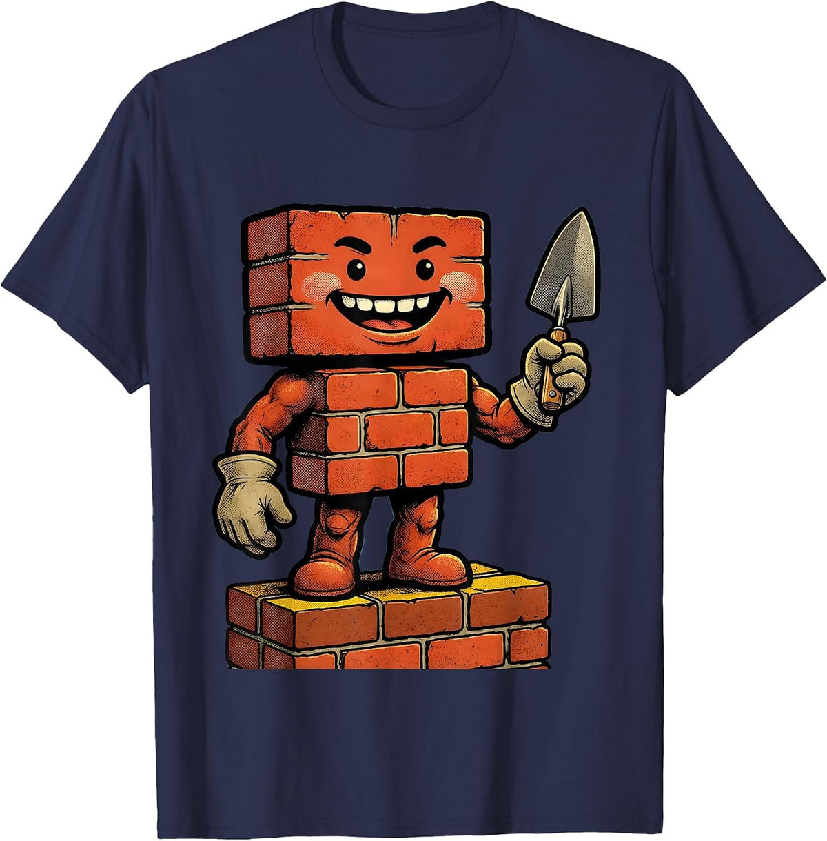 Labor Day Bricklayer Stack and Trowel Graphic T-Shirt - Navy Blue