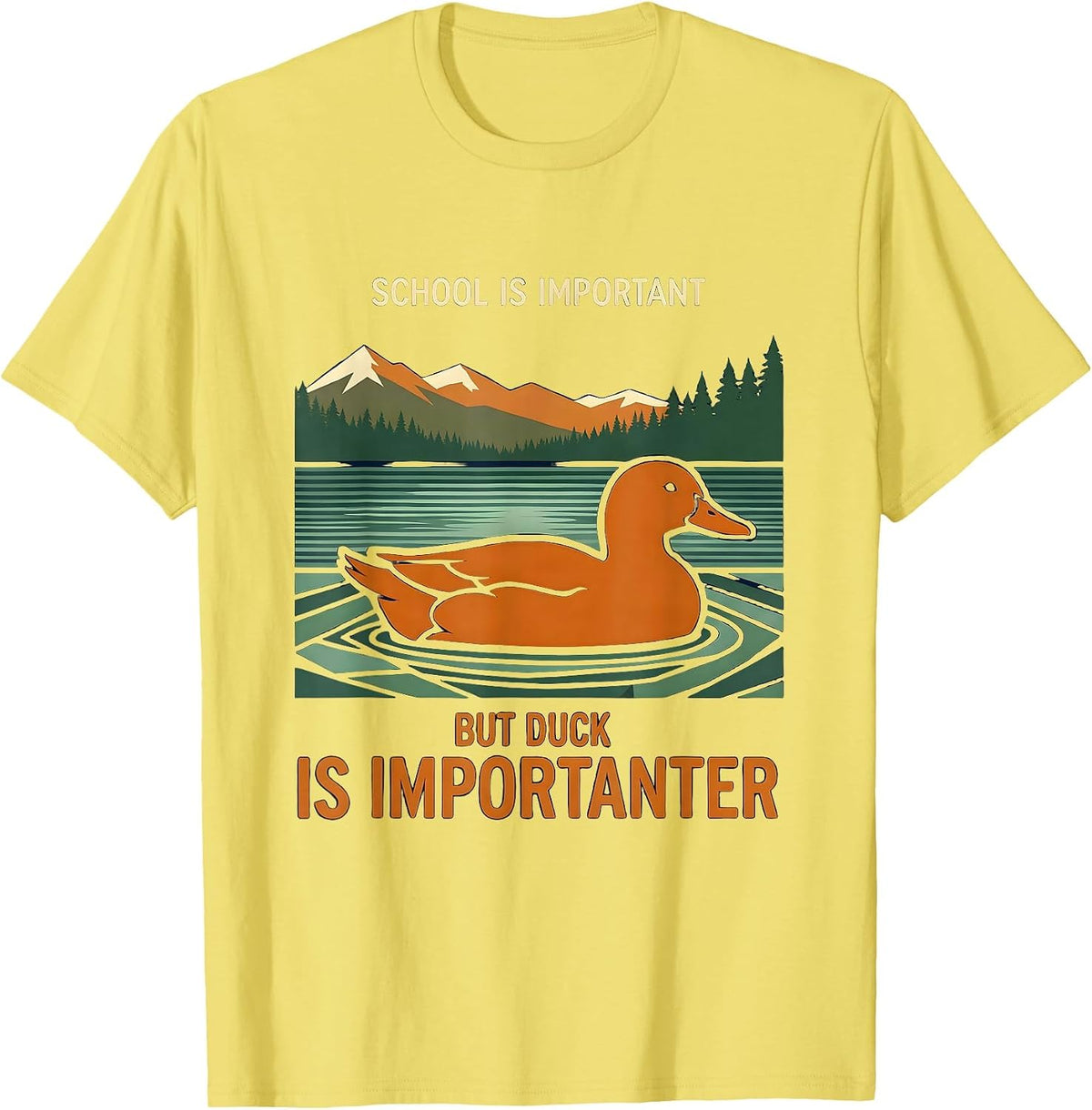 Men's School Is Important But Duck Is Importanter Kids Humor T-Shirt - Lemon Yellow