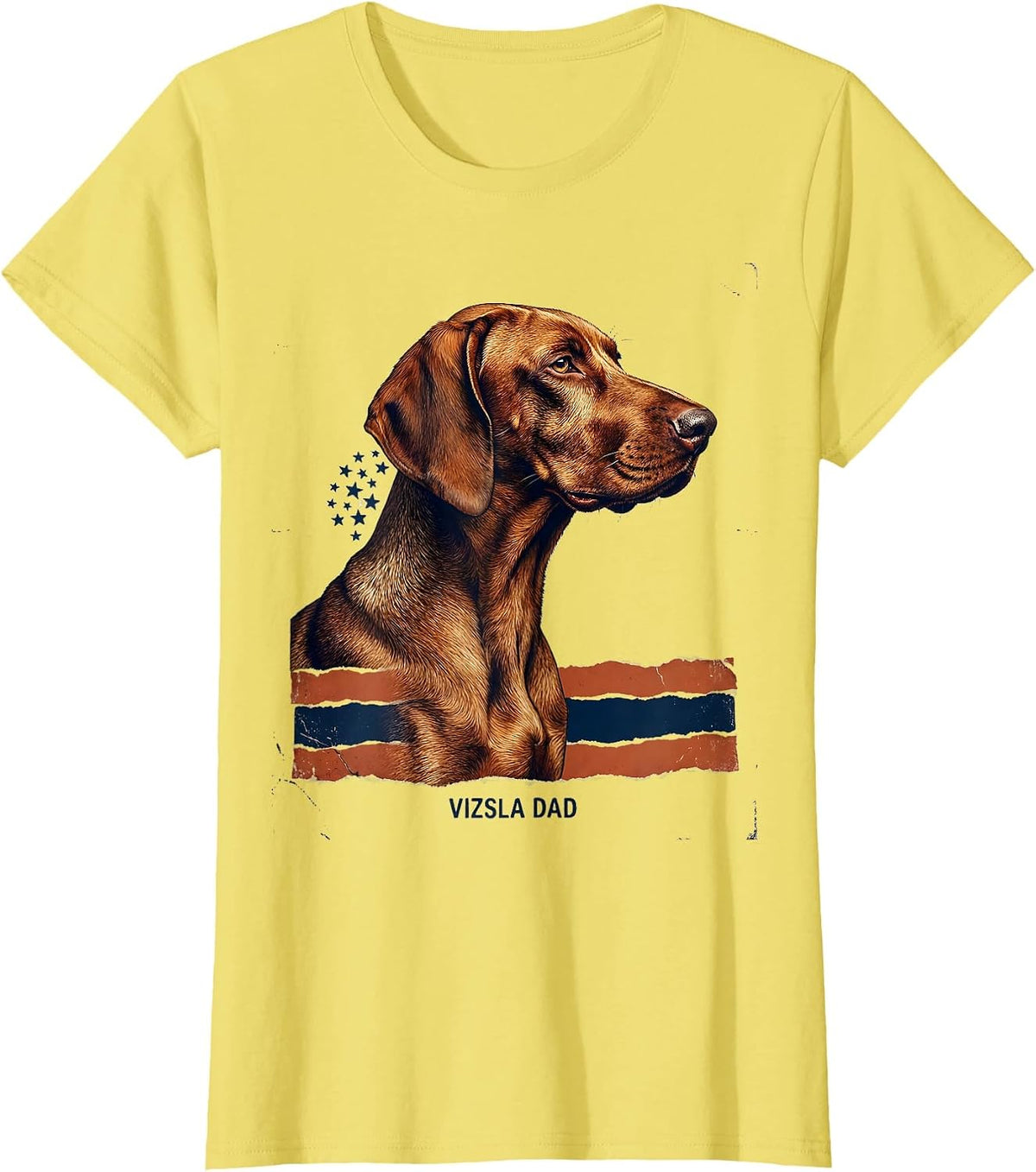 Women's Vizsla Dad Distressed Patriotic Dog Breed Pride 4th Of July T-Shirt - Lemon Yellow