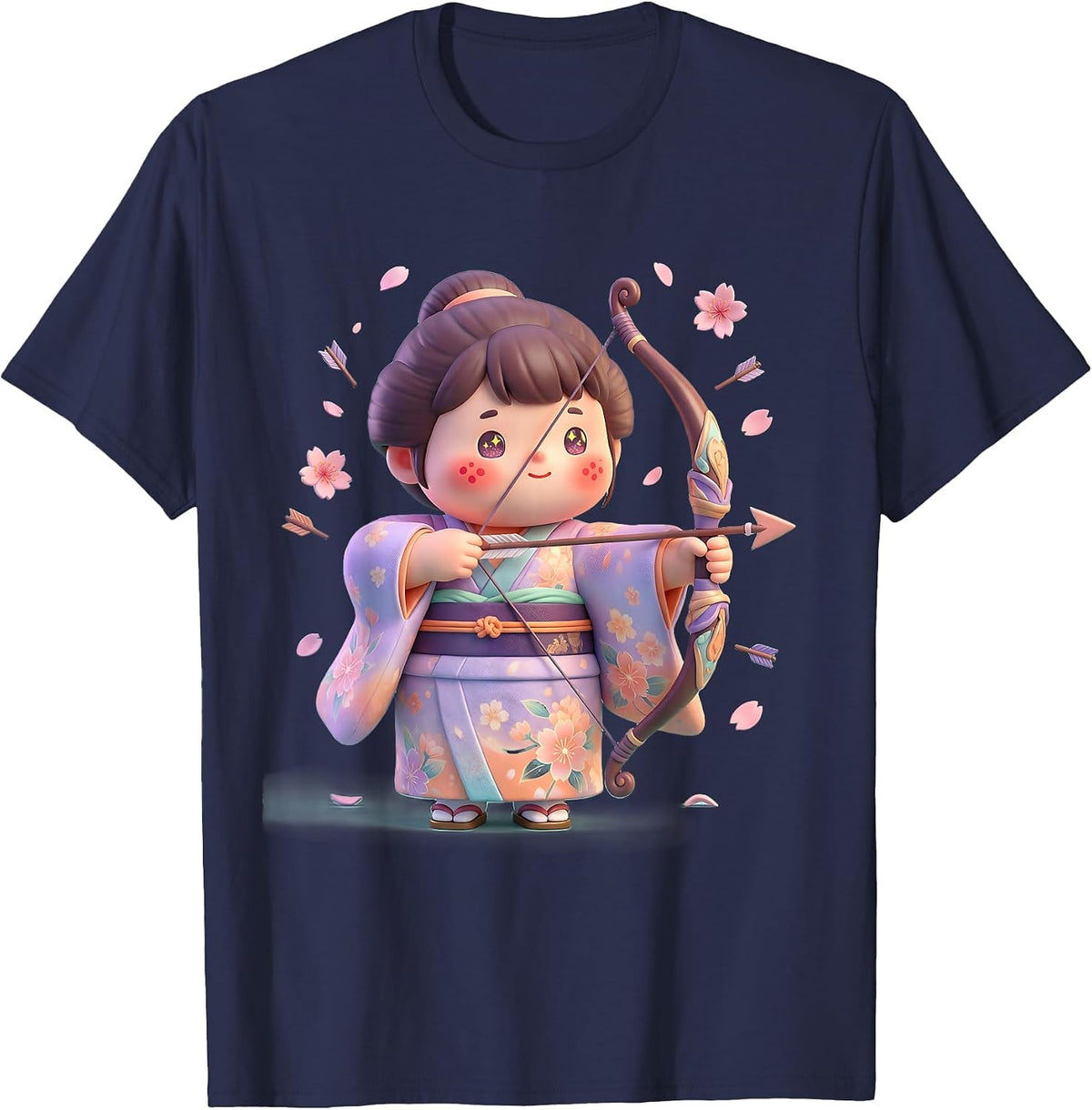 Traditional Japanese Archer Ceremonial Robes Design T-Shirt - Navy Blue
