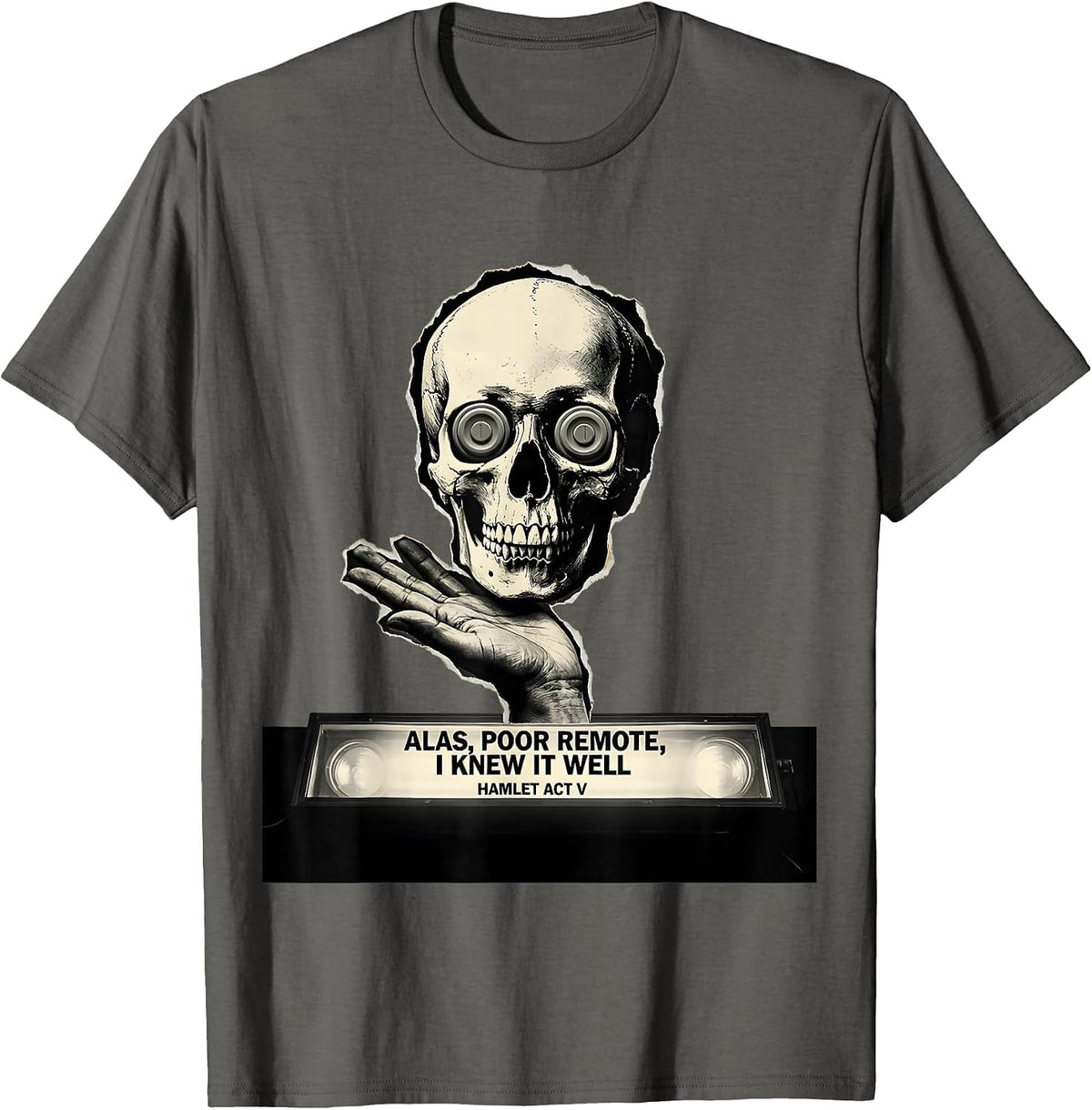 Men's Alas, Poor Remote, I Knew It Well, Hamlet Act V Literary T-Shirt - Asphalt Grey