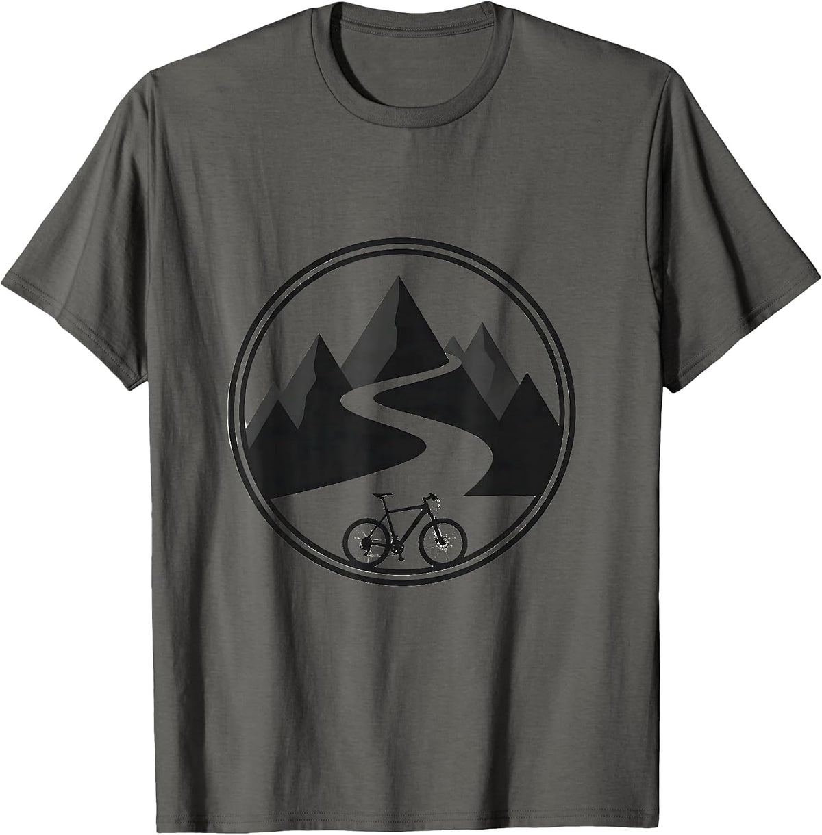 Bicycle on Winding Mountain Road Illustration T-Shirt - Asphalt Grey