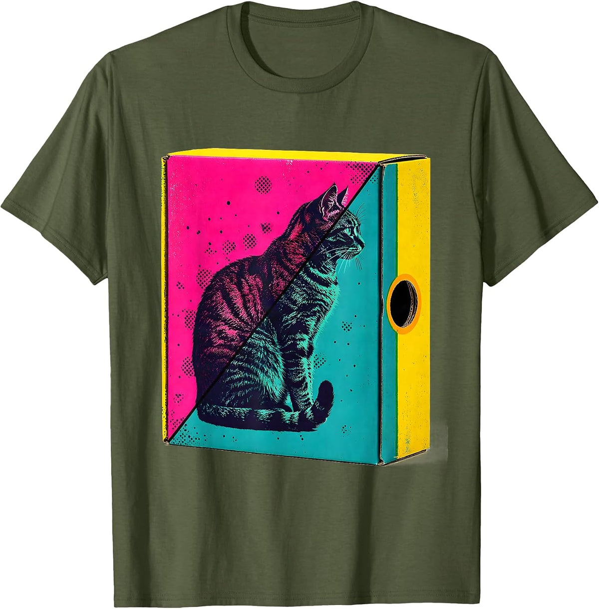 Men's Schrödinger Cat Box Quantum Physics Humor T-Shirt - Olive Green