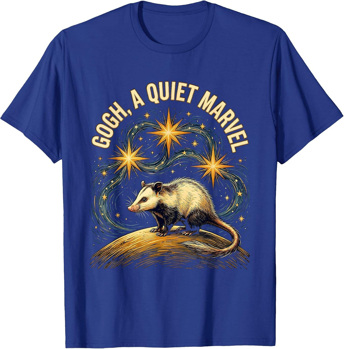 Men's Gogh, A Quiet Marvel Funny Opossum Van Gogh Starry Night Art T-Shirt - Royal Blue