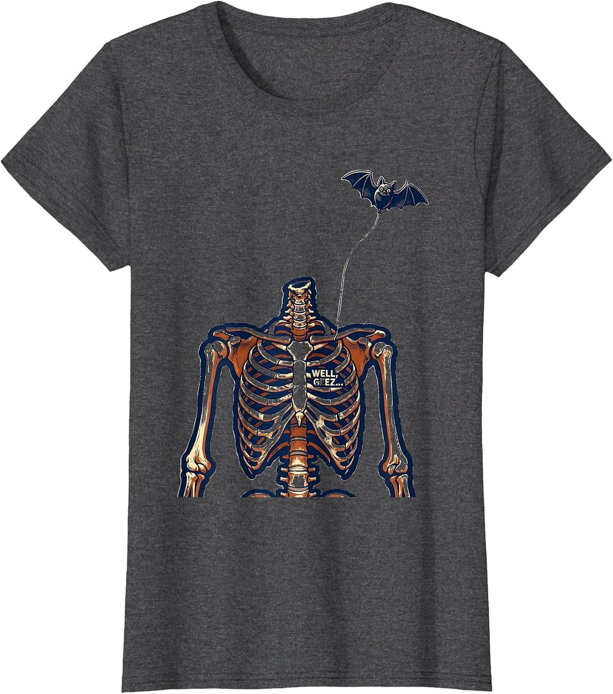 Women's Well, geez... Rubber Stamp Skeleton Lost Balloon Dark Humor T-Shirt - Dark Heather Grey