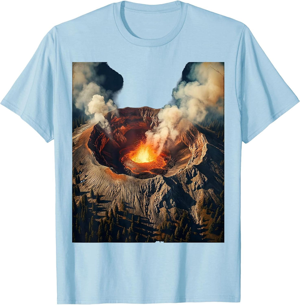 Men's Mexico Volcanic Crater Glowing Night Illustration T-Shirt - Baby Blue