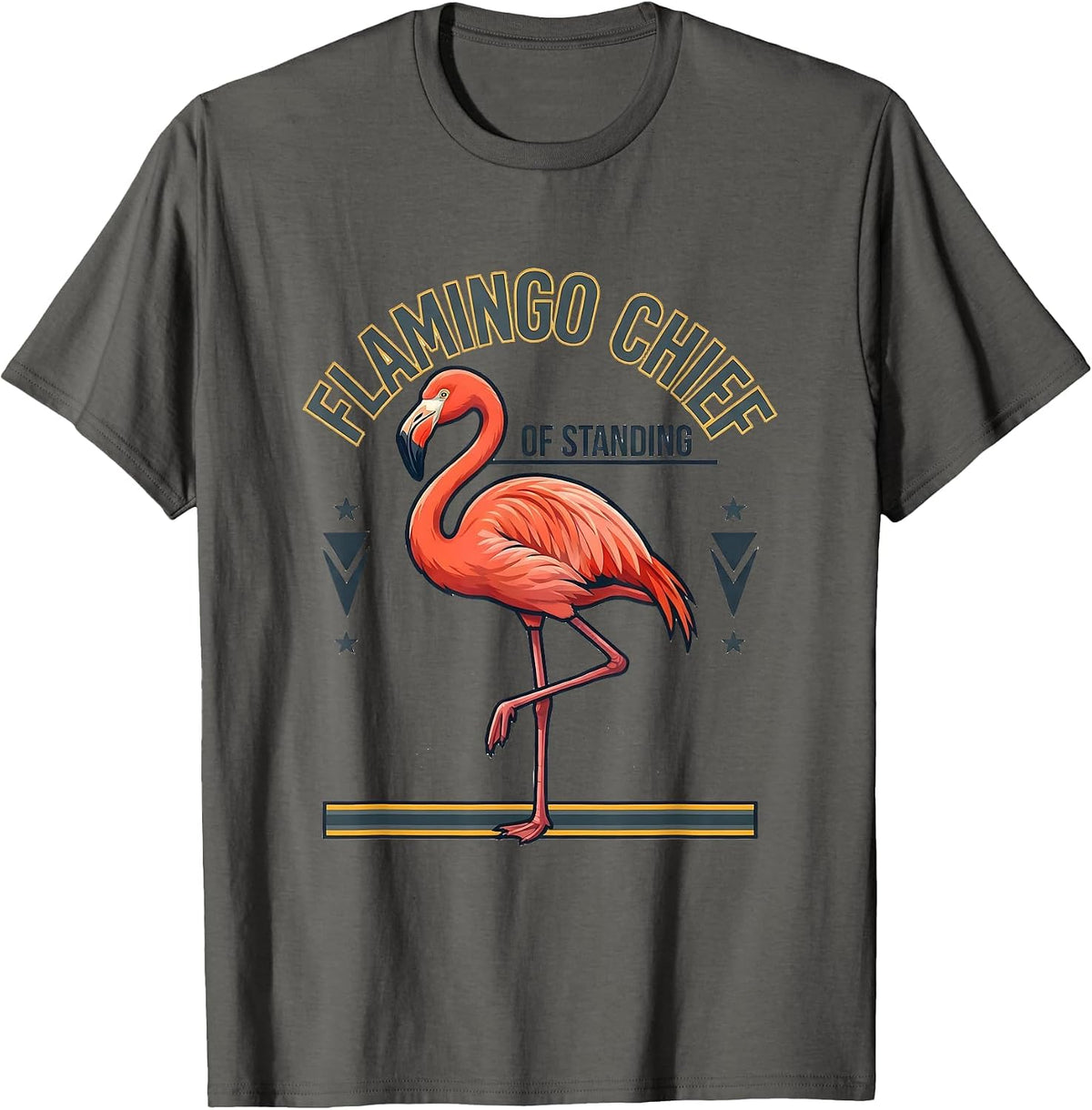 Men's Flamingo Chief Of Standing Funny Flamingo Humor Bird Lover T-Shirt - Asphalt Grey