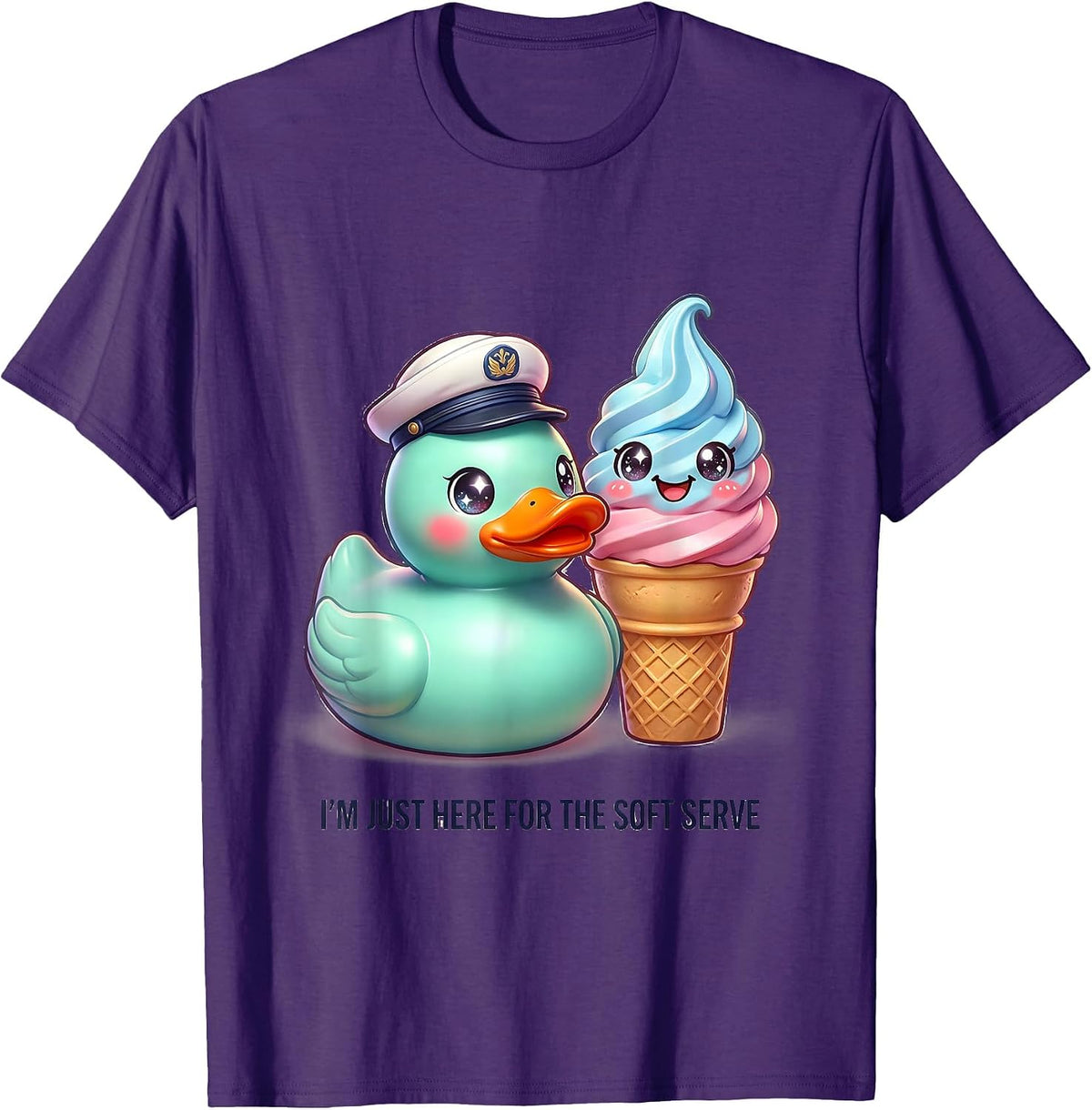 I'm Just Here For The Soft Serve Cute Kawaii Cruise Duck T-Shirt - Purple