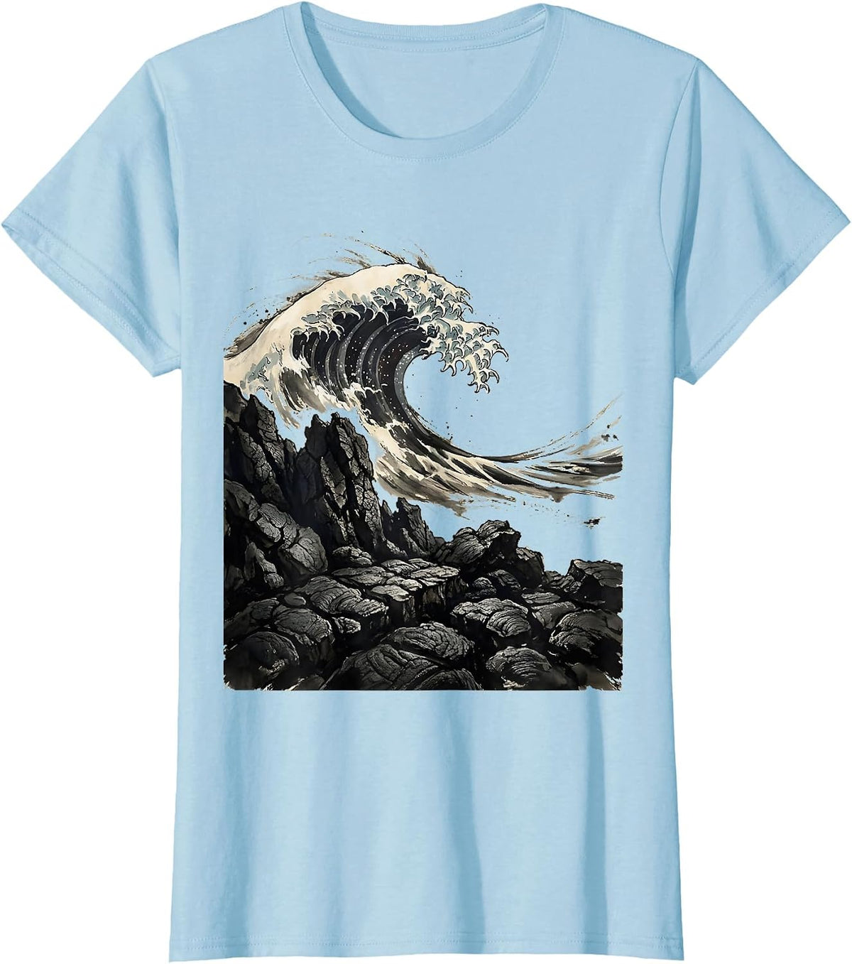 Maui Lava Rock Shoreline Crashing Surf T-Shirt - Baby Blue