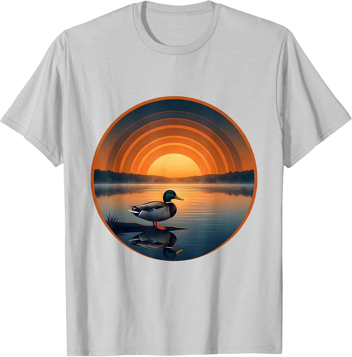 Men's Duck Silhouette Misty Sunrise Lake Graphic T-Shirt - Silver Grey