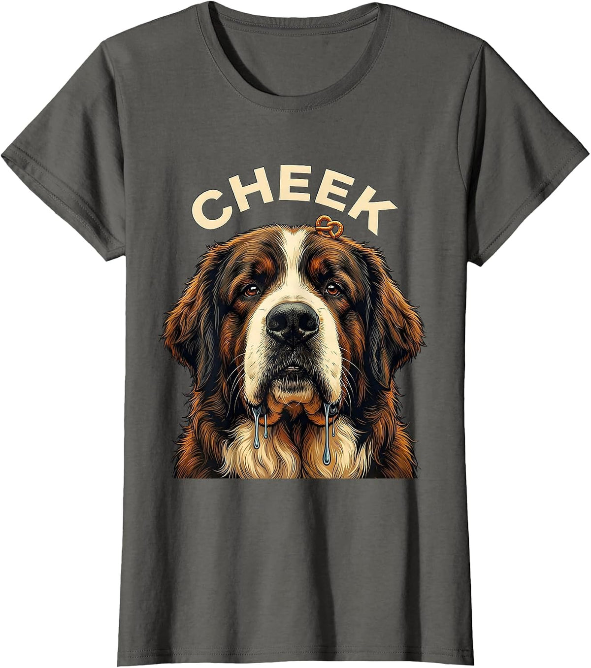 Women's CHEEK Funny Newfoundland Dog Jowls Drool Dog Mom Dog Dad T-Shirt - Asphalt Grey