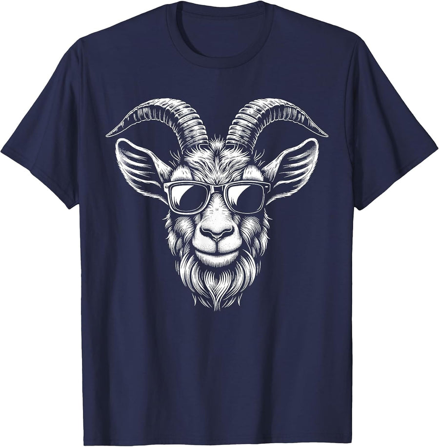 Cool Goat Sunglasses Tees Funny Animal Goat T Shirts for Men Women Kids - Navy Blue