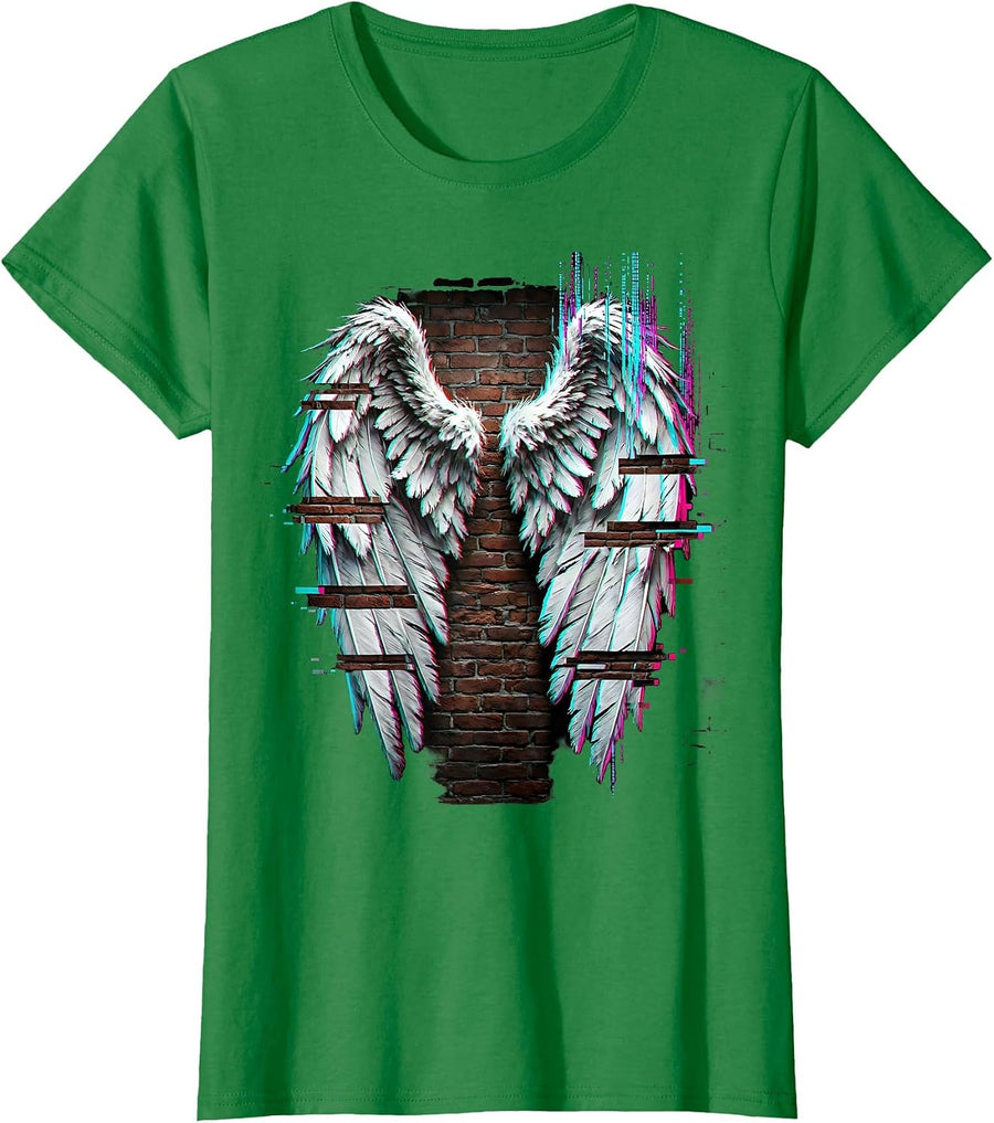 Women's Torn Angel Wings Pinned to Brick Wall Graphic T-Shirt - Kelly Green