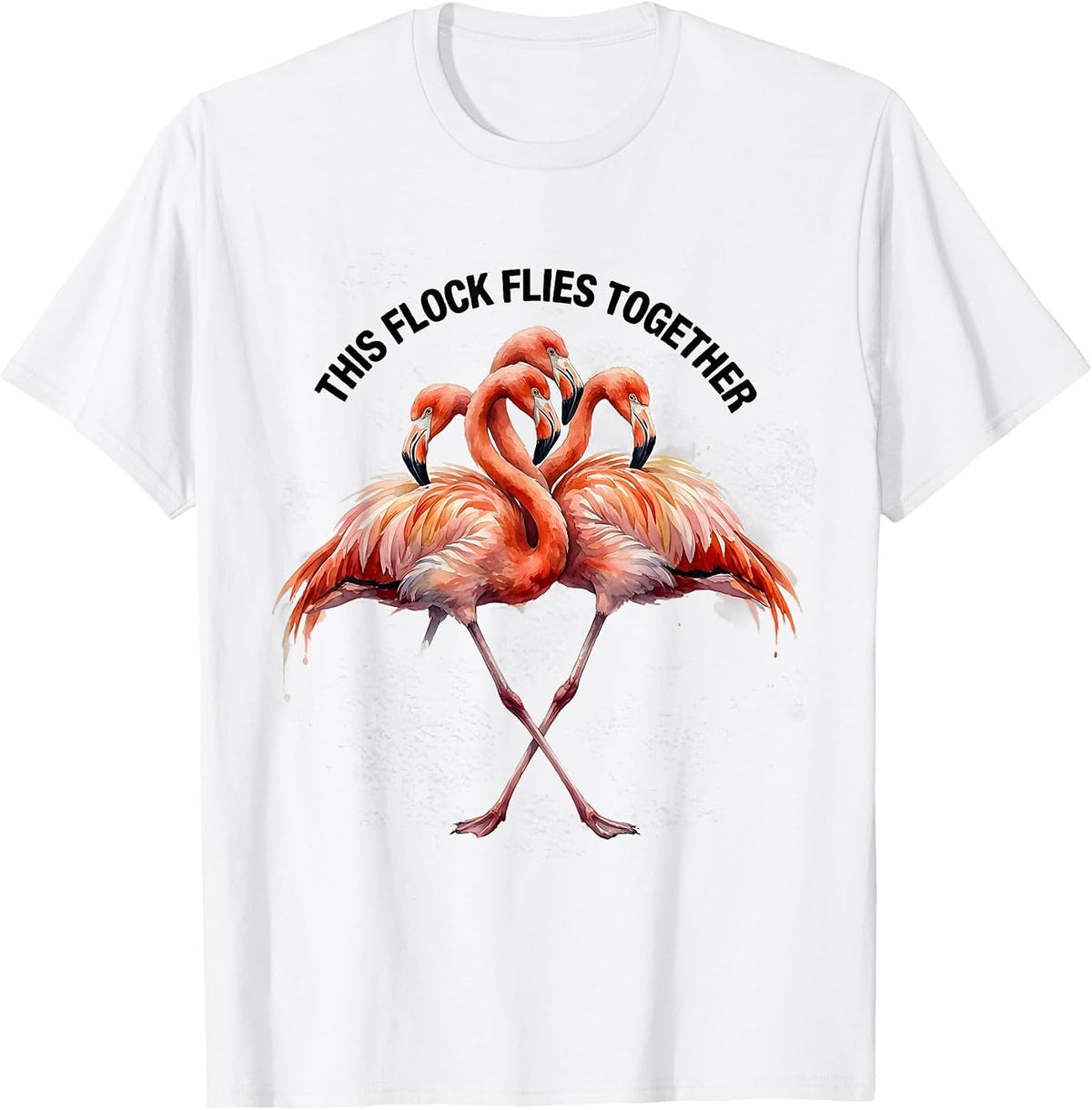 Men's This Flock Flies Together Watercolor Flamingo Humor Summer T-Shirt - White