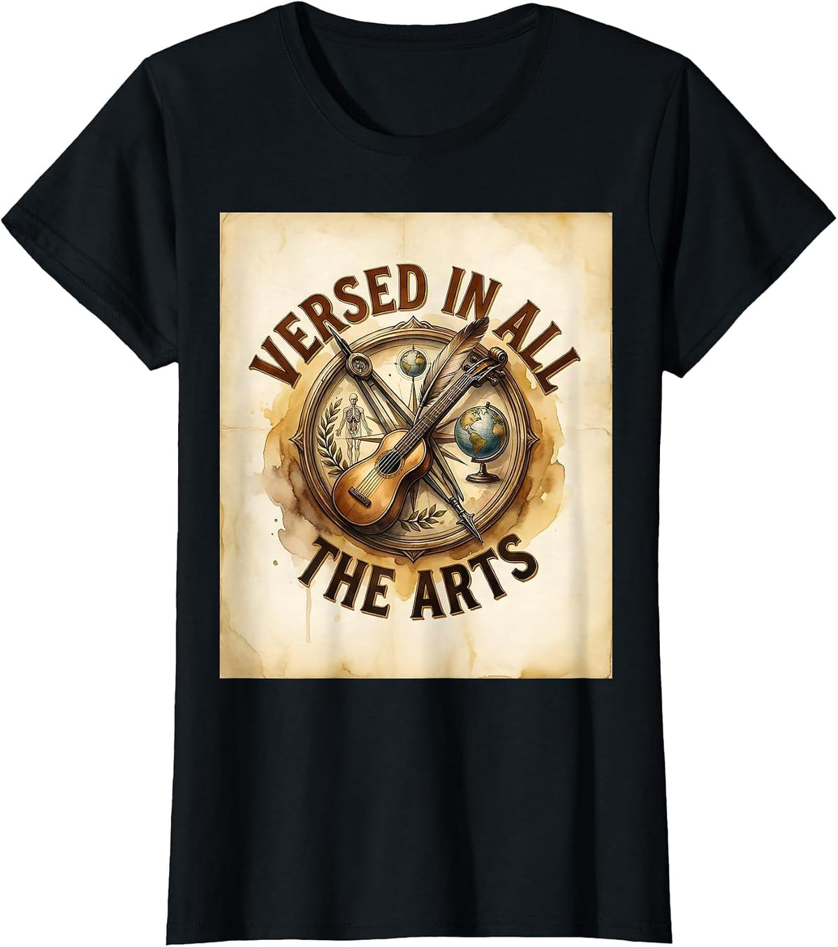 Versed in All the Arts Renaissance Man Design T-Shirt - Black