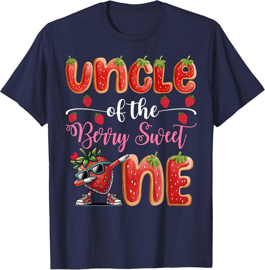 Uncle of The Berry Sweet One Strawberry Cookies 1St Bday T-Shirt - Navy Blue