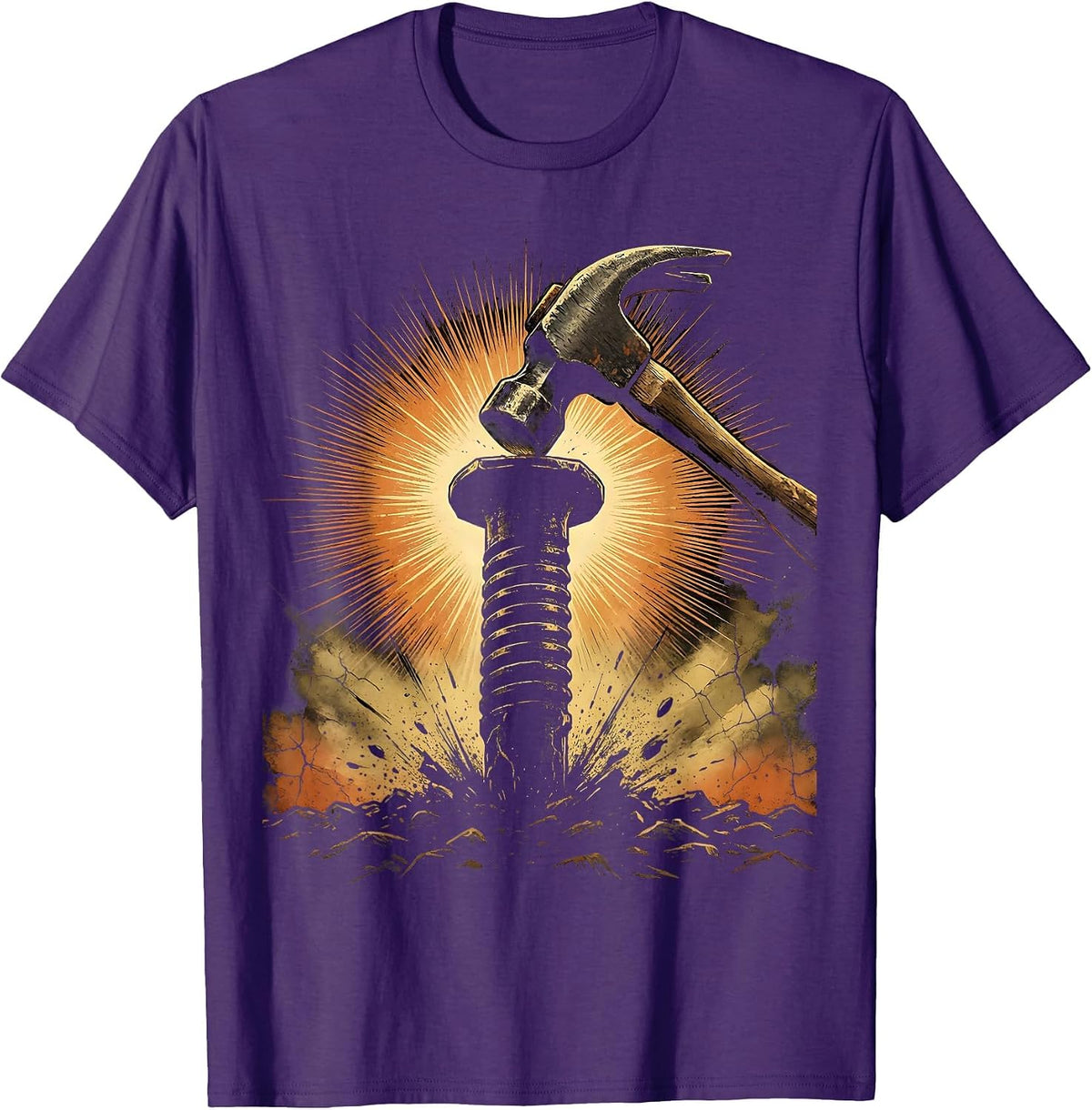 Labor Day Railroad Spike Driving Illustration T-Shirt - Purple