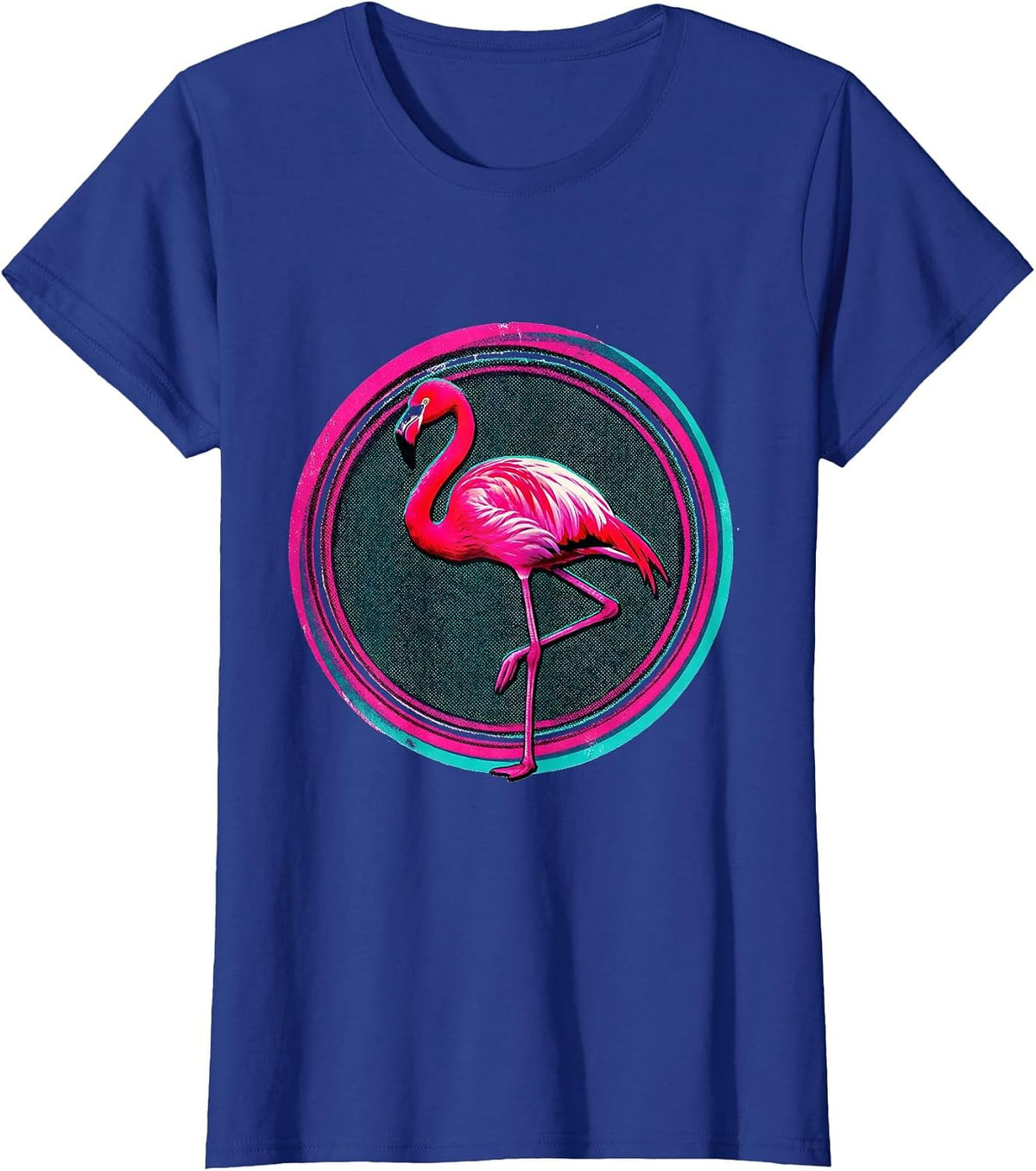 Women's Sealed Flamingo Badge Retro Novelty Bird Humor T-Shirt - Royal Blue
