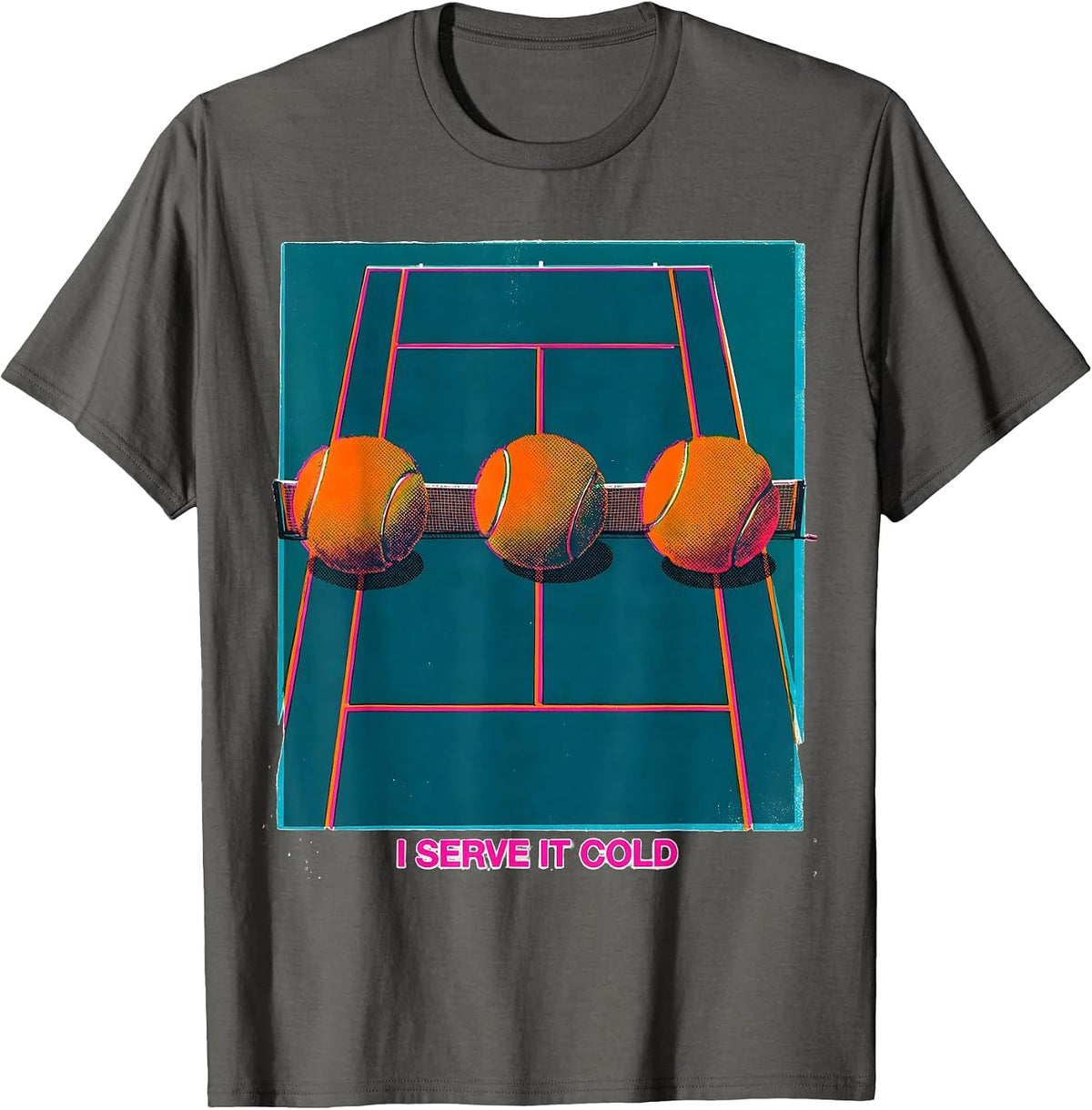 Men's I Serve It Cold Funny Tennis Player Gift for Grandpa Dad Mom T-Shirt - Asphalt Grey