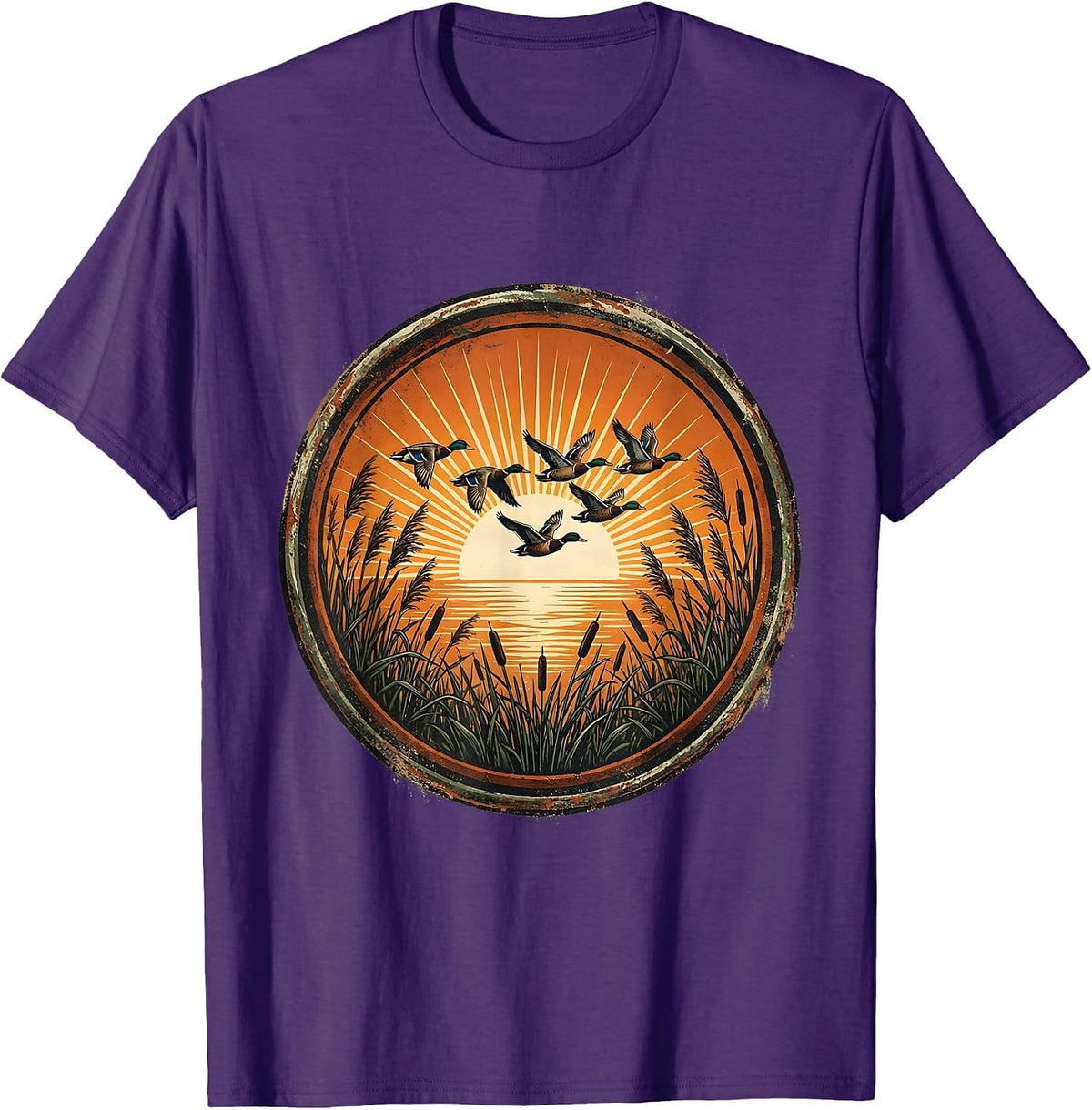 Duck Camo V-Formation Sunrise Flying Ducks T-Shirt - Purple
