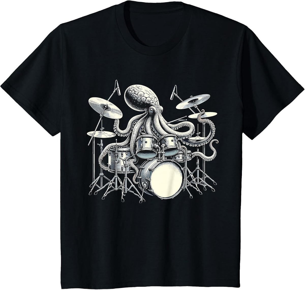 Octopus Playing Drums Drummer T-Shirt - Black