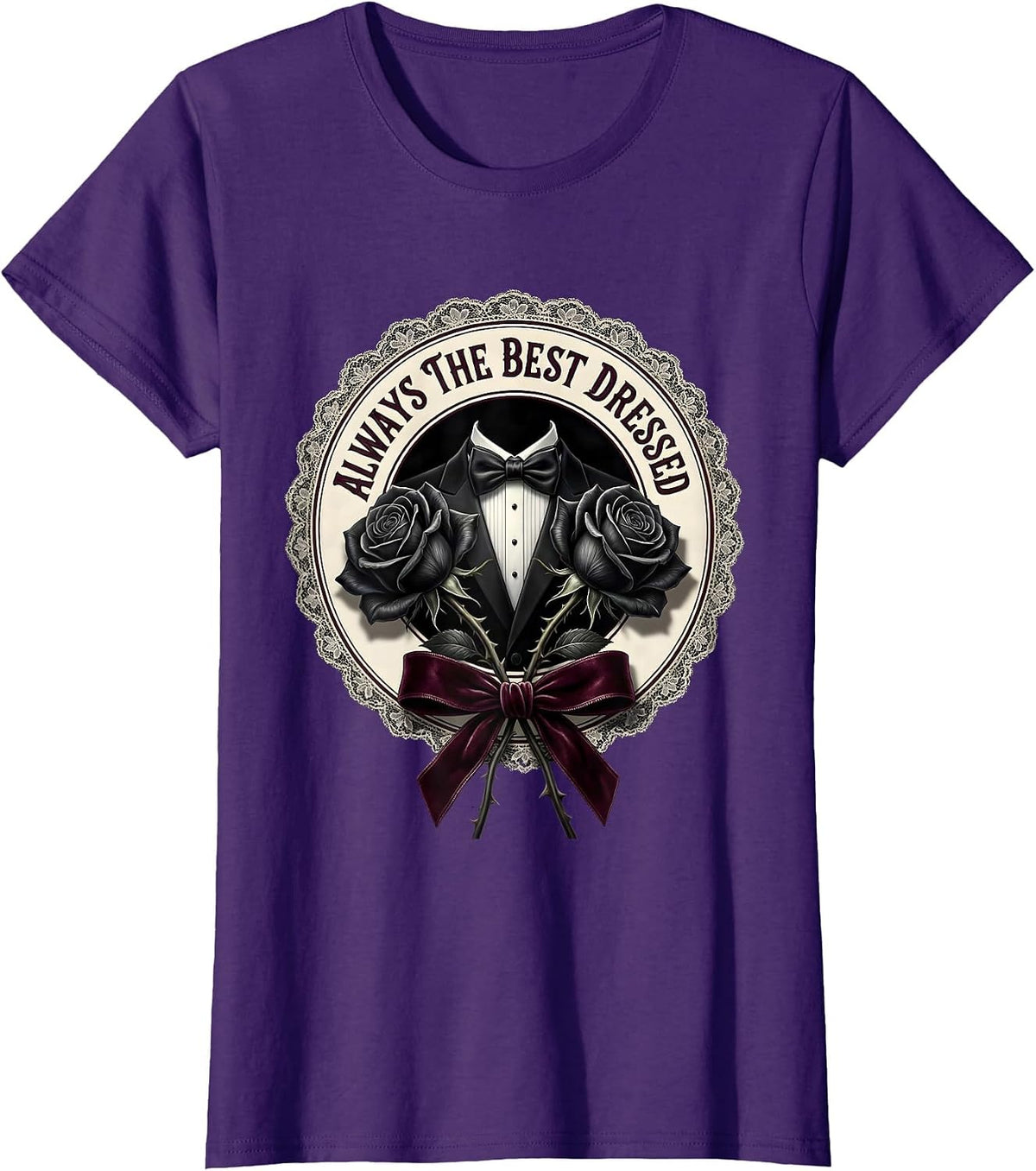 Women's Always the Best Dressed Tuxedo Graphic Design T-Shirt - Purple