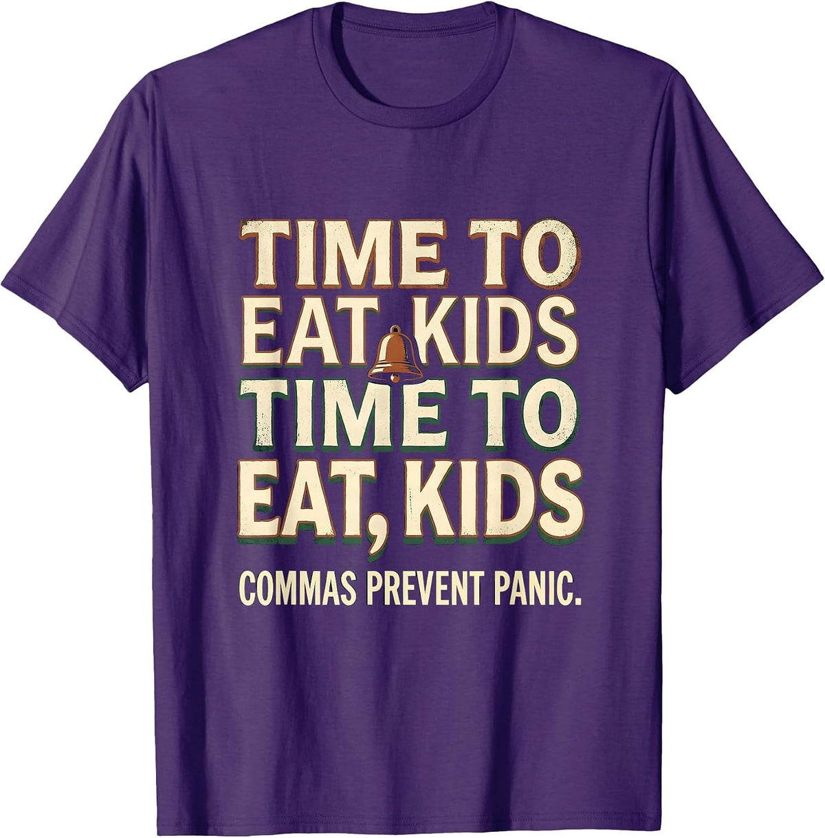 Time To Eat Kids Time To Eat, Kids Commas Prevent Panic T-Shirt - Purple